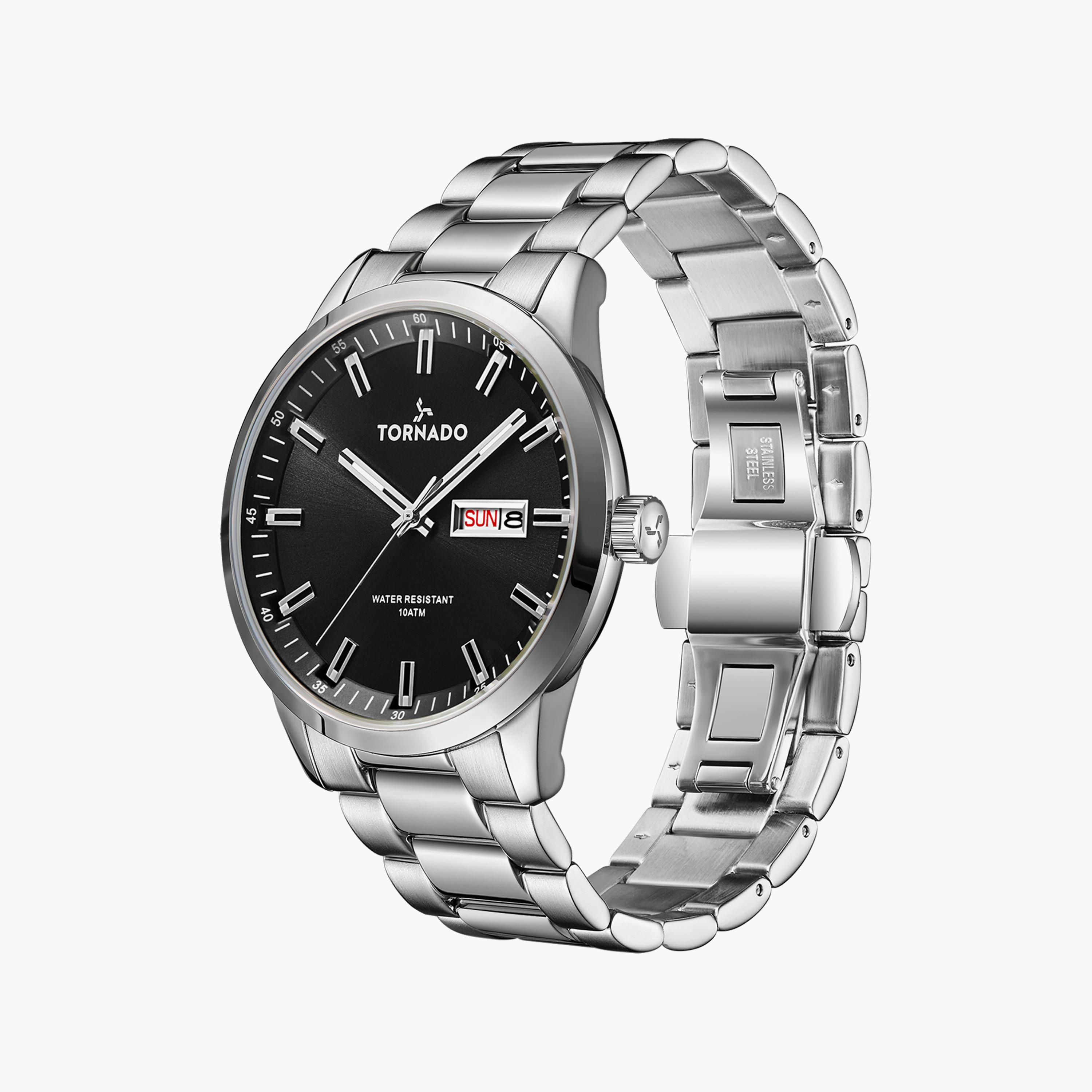 ساعة انالوج بسوار ستانلس ستيل بلون فضي للرجال من تورنيدو | T23001-SBSB-men-watchesandjewellery-watches-image-2