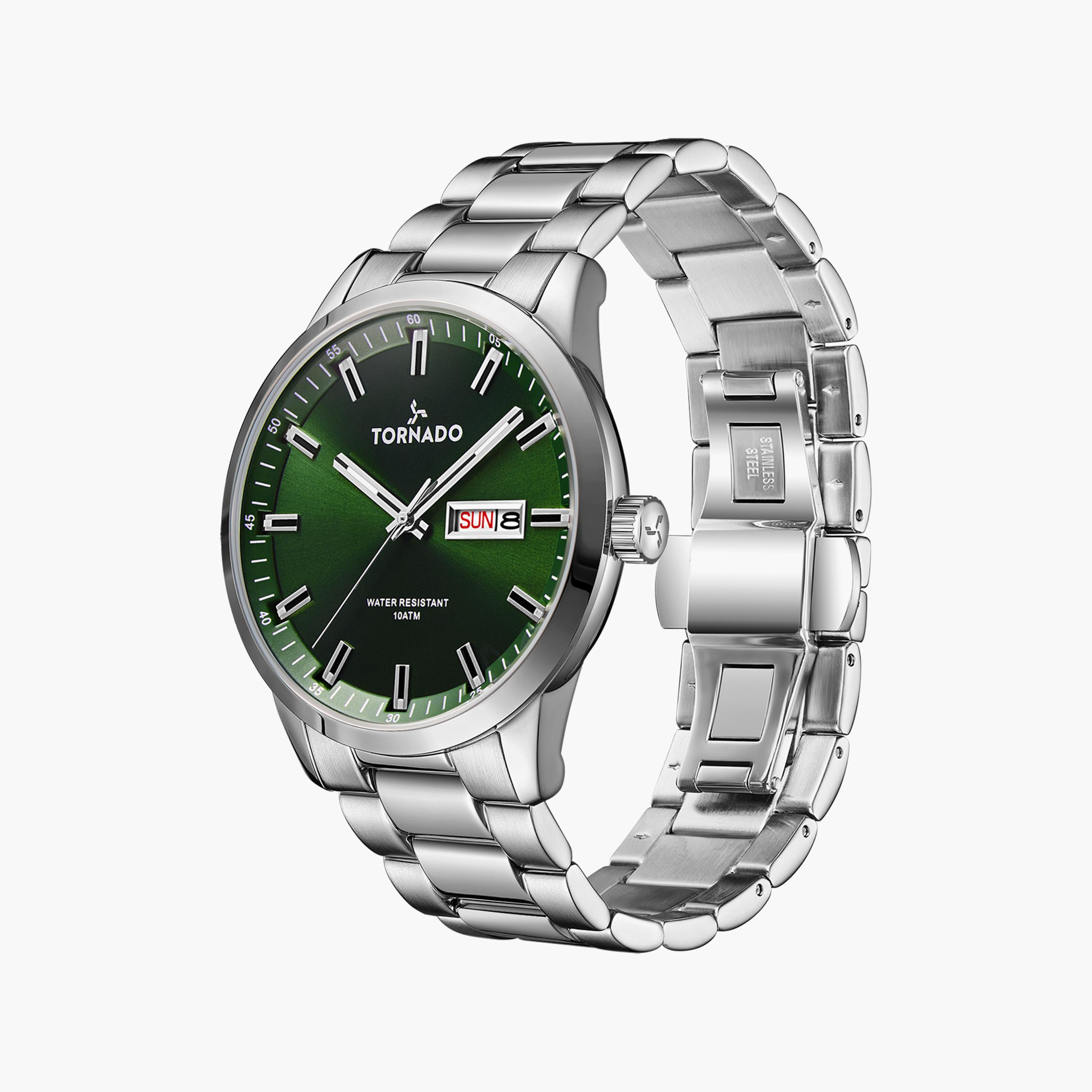 ساعة انالوج بسوار ستانلس ستيل بلون فضي للرجال من تورنيدو | T23001-SBSG-men-watchesandjewellery-watches-image-2