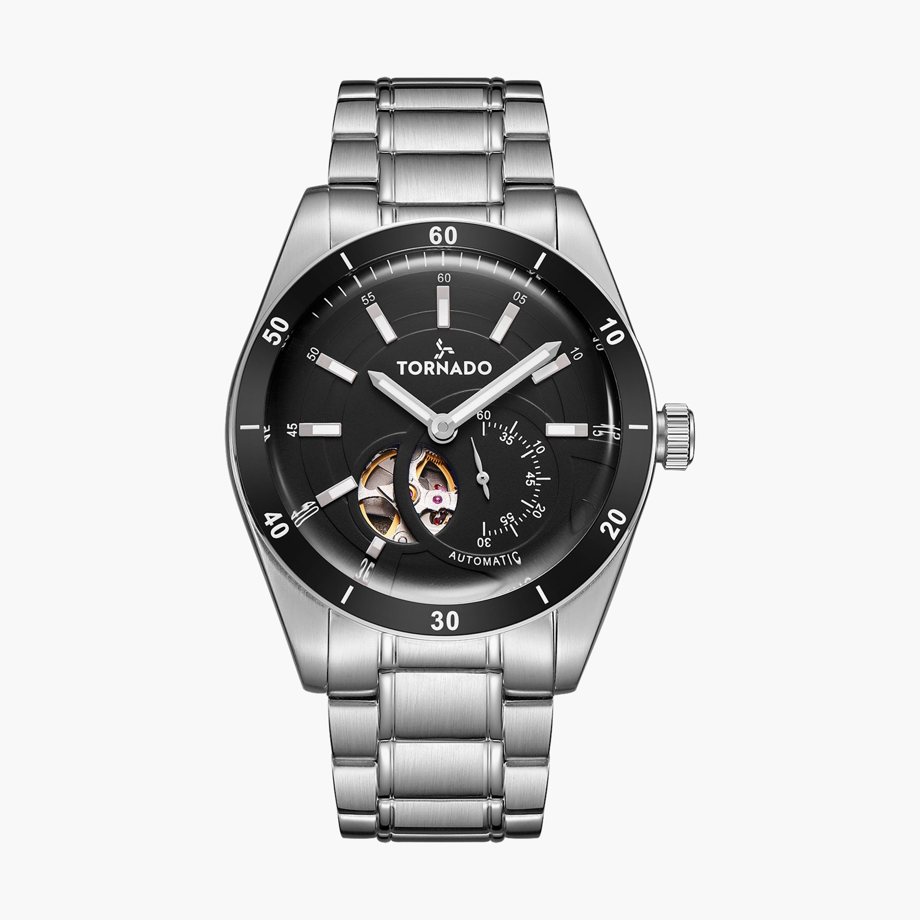 ساعة أوتوماتيك بسوار ستانلس ستيل بلون فضي للرجال من تورنيدو | T23302-SBSB-men-watchesandjewellery-watches-image-1