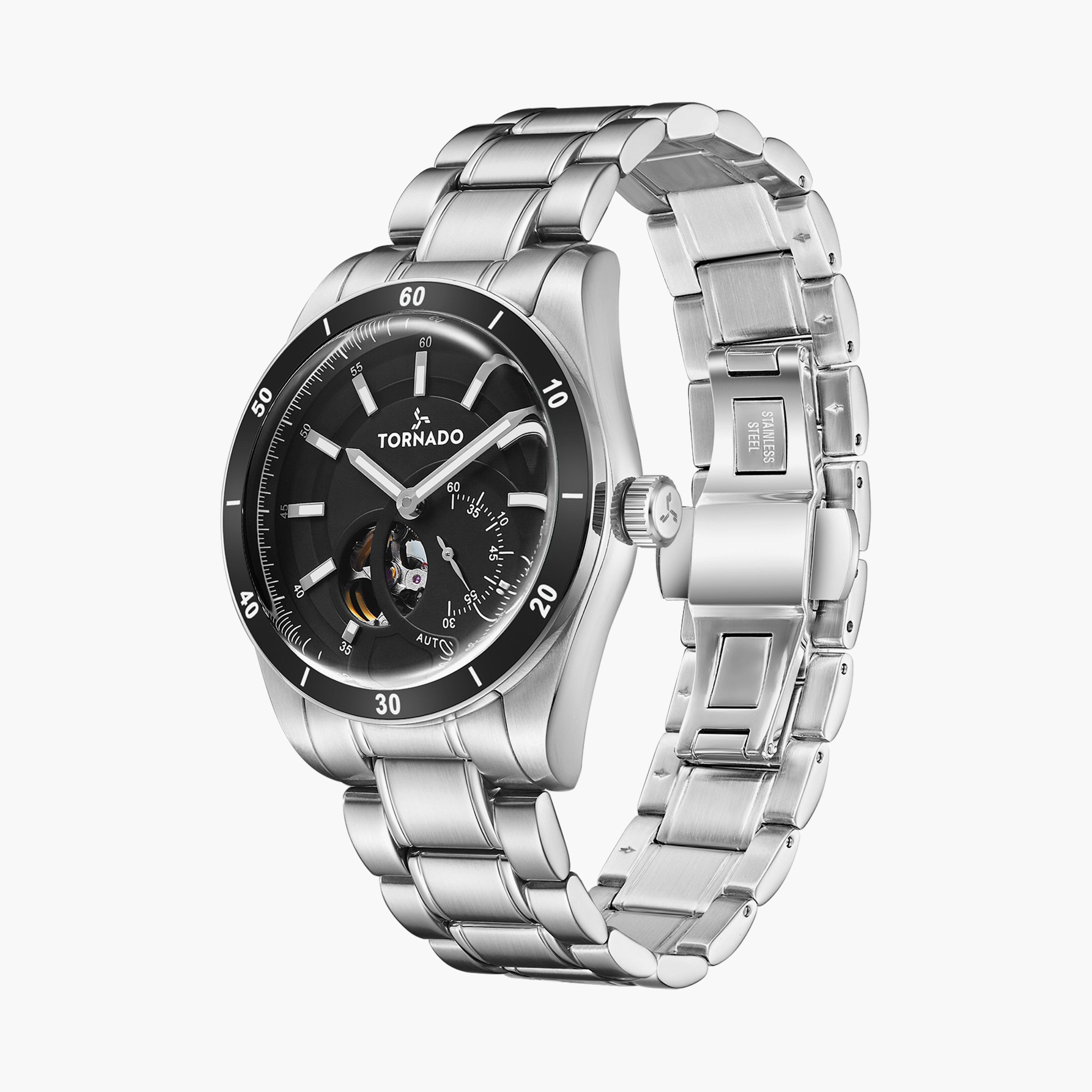 ساعة أوتوماتيك بسوار ستانلس ستيل بلون فضي للرجال من تورنيدو | T23302-SBSB-men-watchesandjewellery-watches-image-2