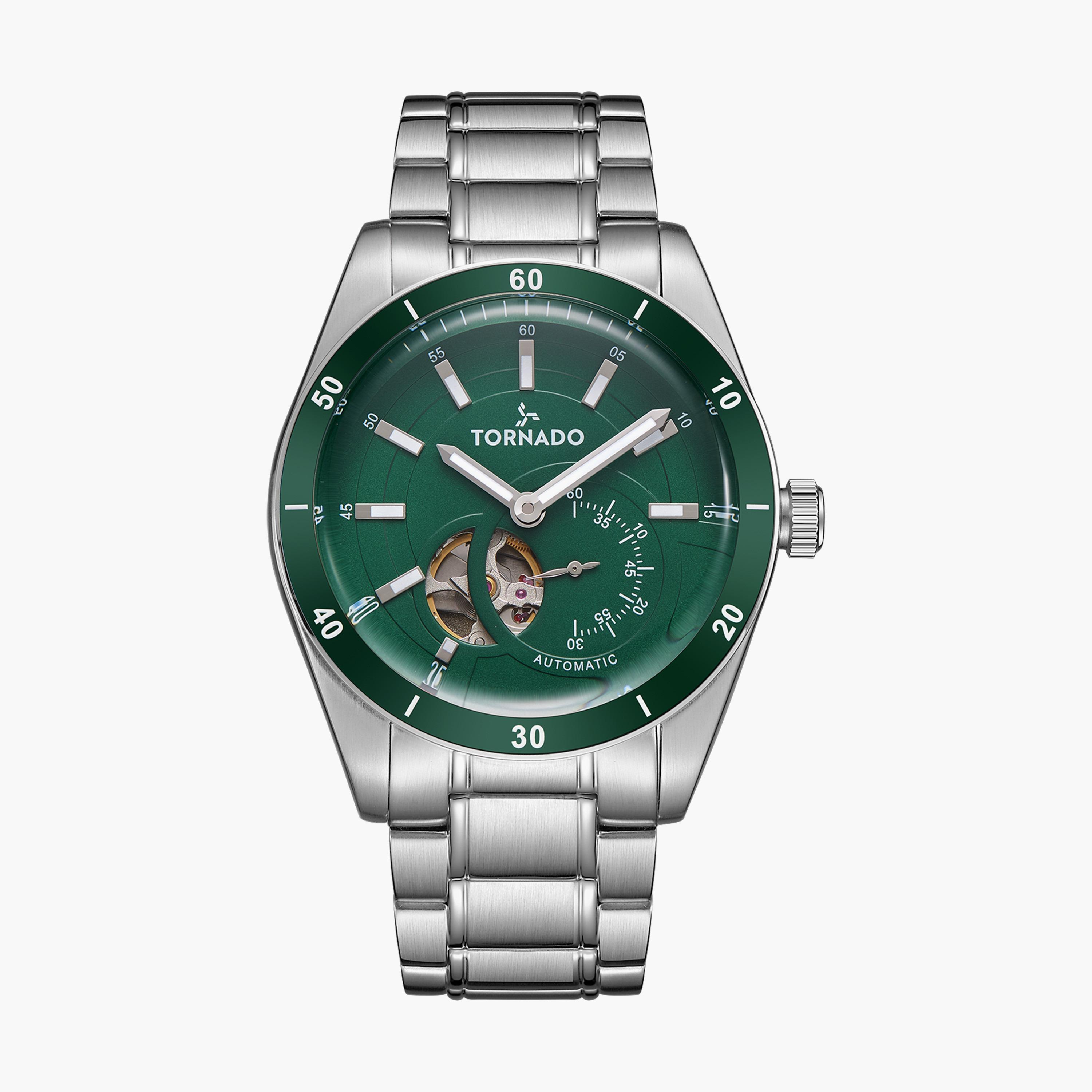 ساعة أوتوماتيك بسوار ستانلس ستيل بلون فضي للرجال من تورنيدو | T23302-SBSH-men-watchesandjewellery-watches-image-1