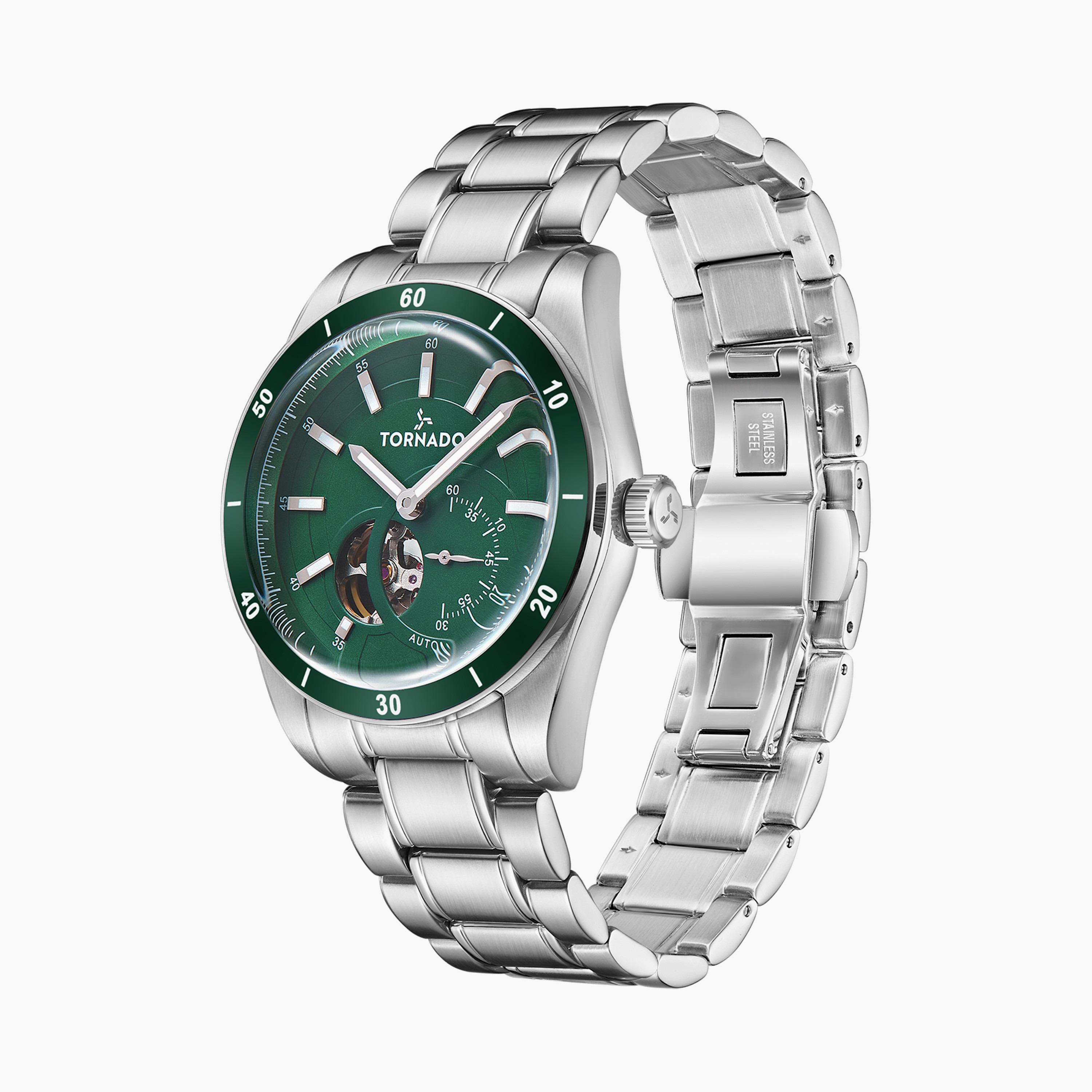 ساعة أوتوماتيك بسوار ستانلس ستيل بلون فضي للرجال من تورنيدو | T23302-SBSH-men-watchesandjewellery-watches-image-2