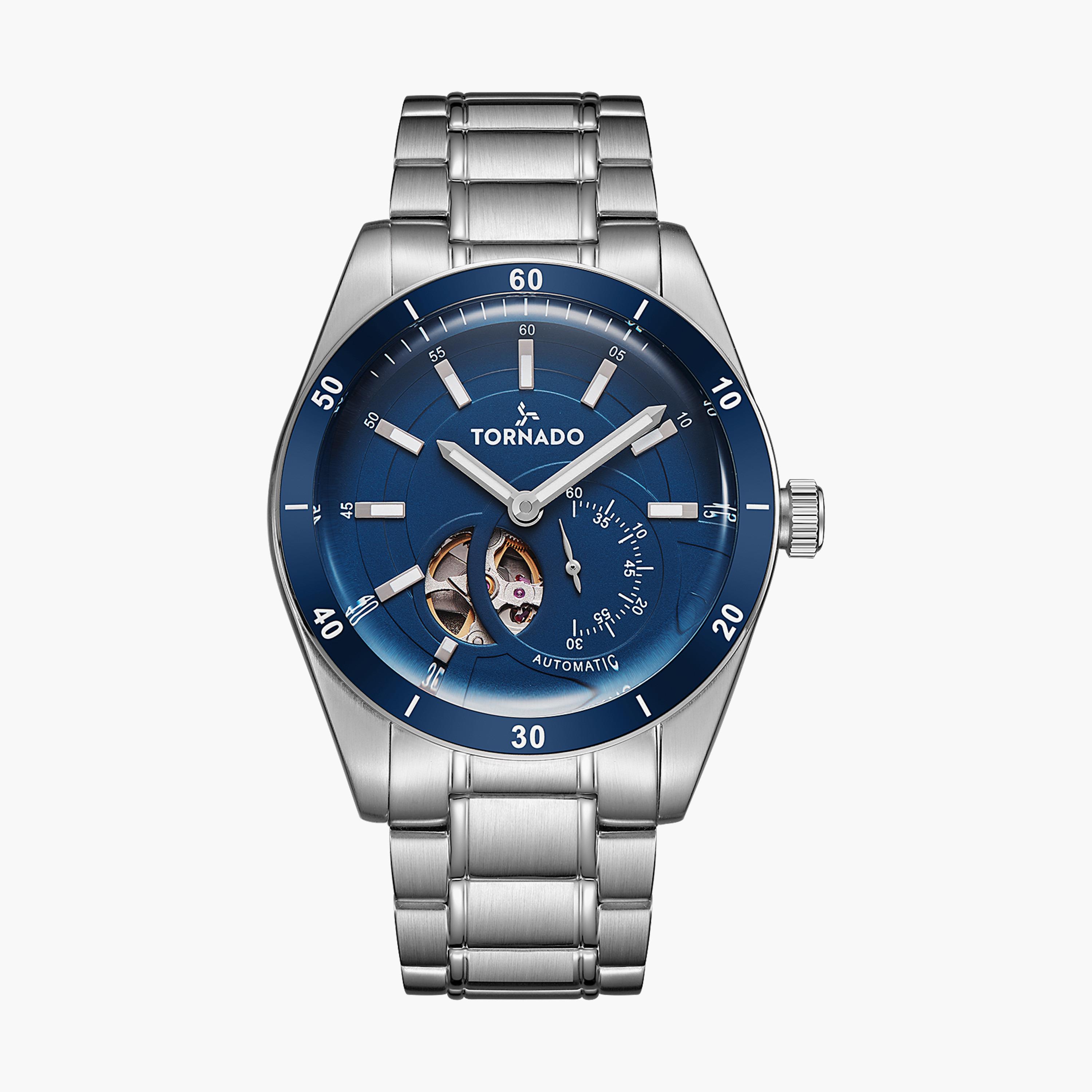 ساعة أوتوماتيك بسوار ستانلس ستيل بلون فضي للرجال من تورنيدو | T23302-SBSN-men-watchesandjewellery-watches-image-1