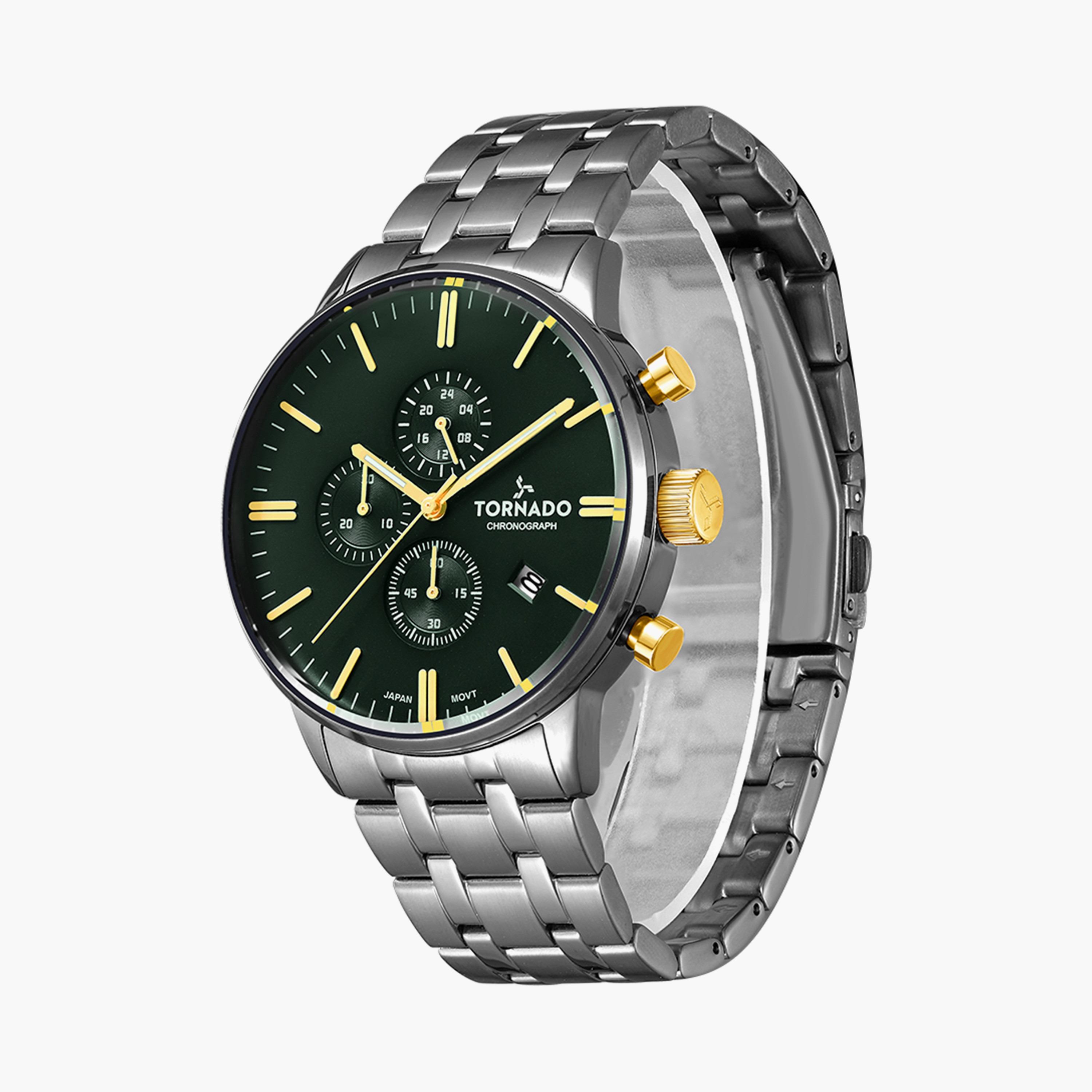 ساعة كرونوغراف بسوار ستانلس ستيل بلون فضي للرجال من تورنيدو | T6102-SBSH-men-watchesandjewellery-watches-image-2
