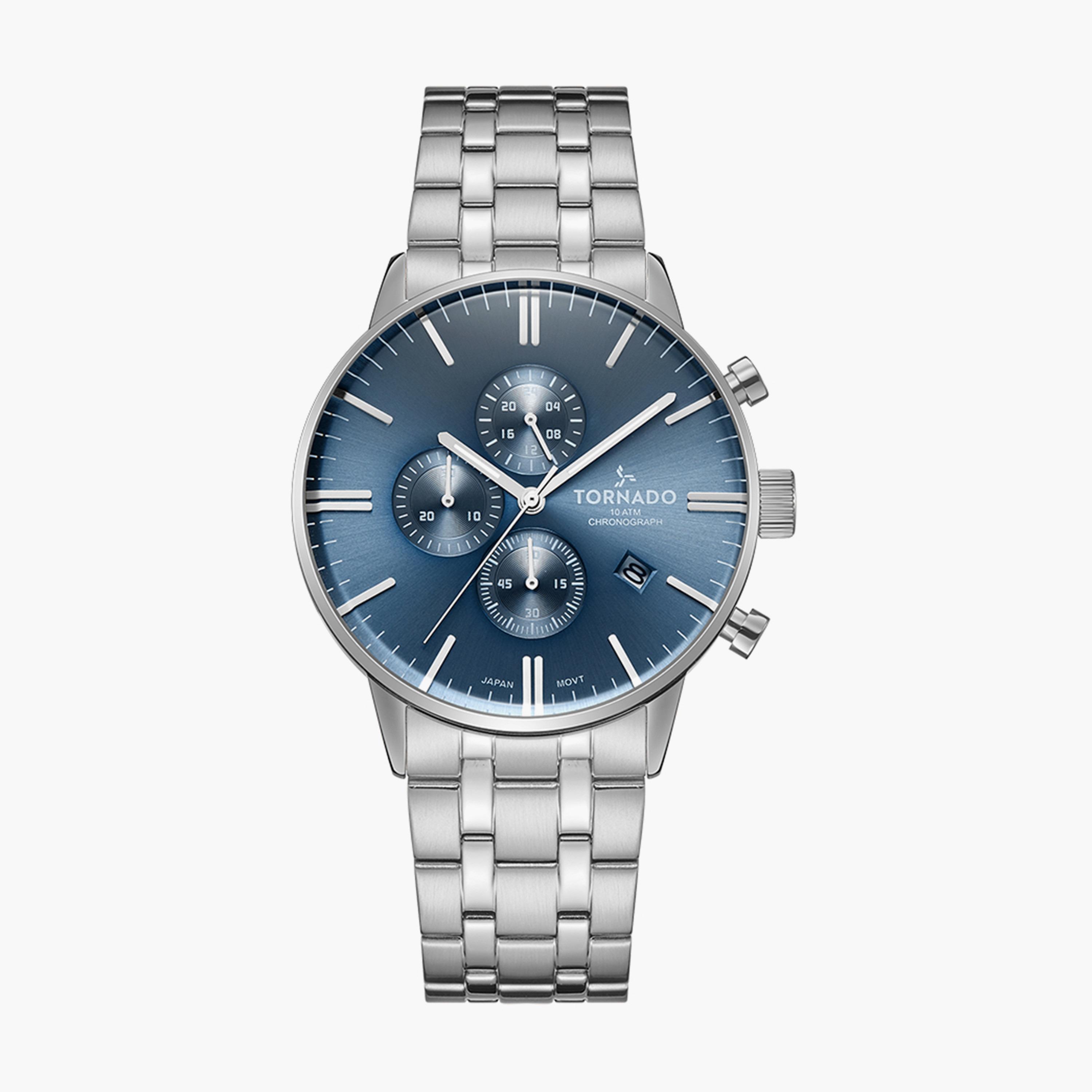 ساعة كرونوغراف بسوار ستانلس ستيل بلون فضي للرجال من تورنيدو | T6102-SBSL-men-watchesandjewellery-watches-image-1