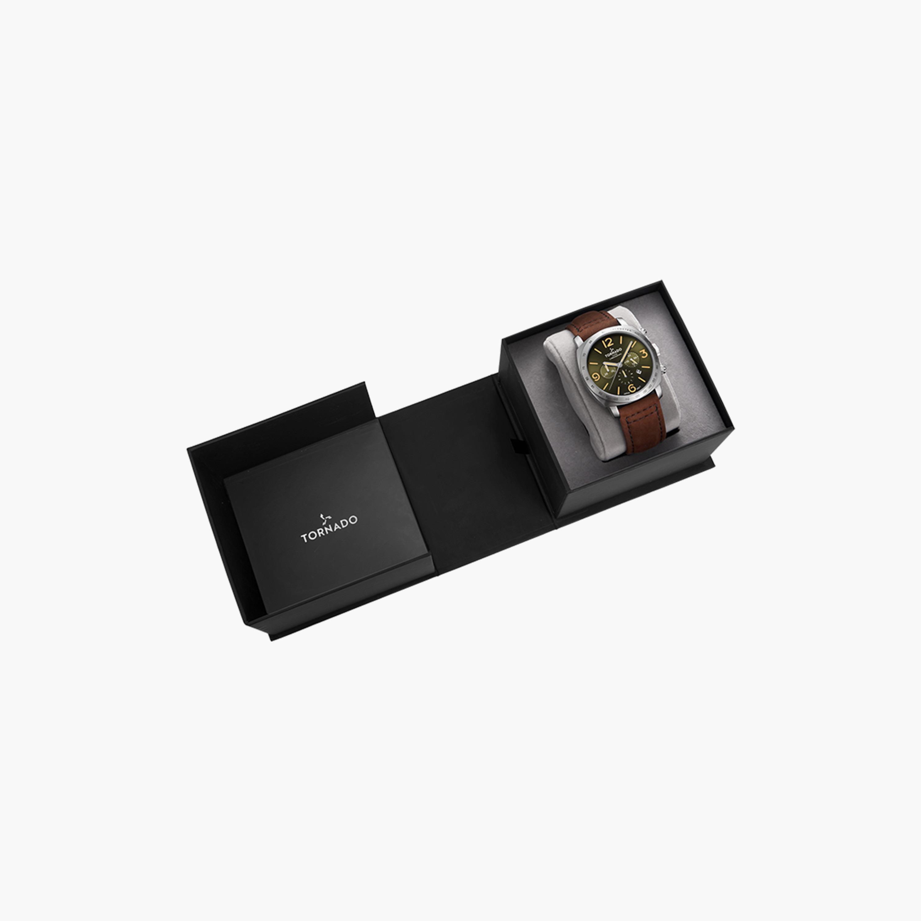 ساعة كرونوغراف بسوار جلدي بلون بني للرجال من تورنيدو | T9102-SLDH-men-watchesandjewellery-watches-image-3