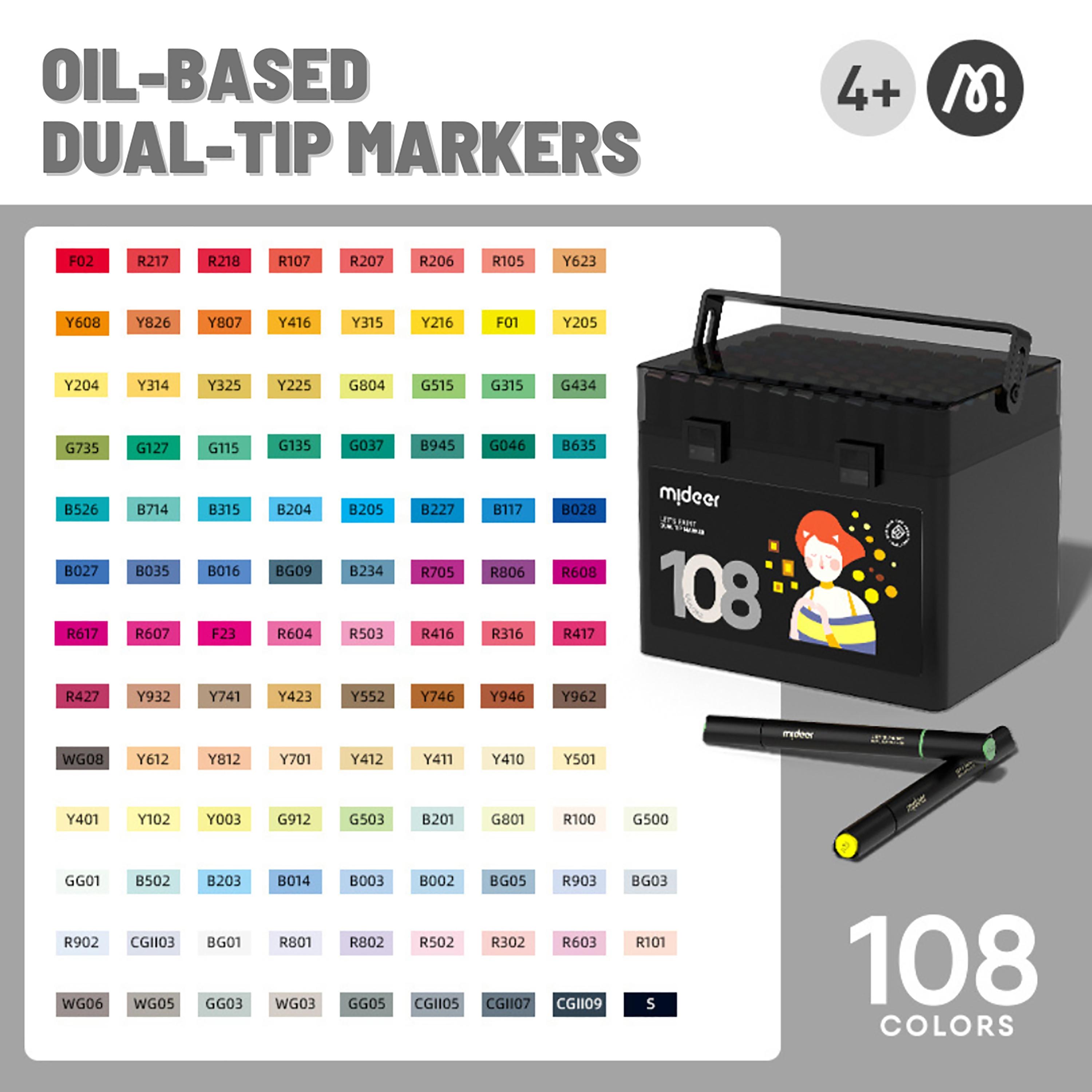 Mideer Oil Based Dual Tip Markers, 108 Colors-school-stationery-sets-image-2
