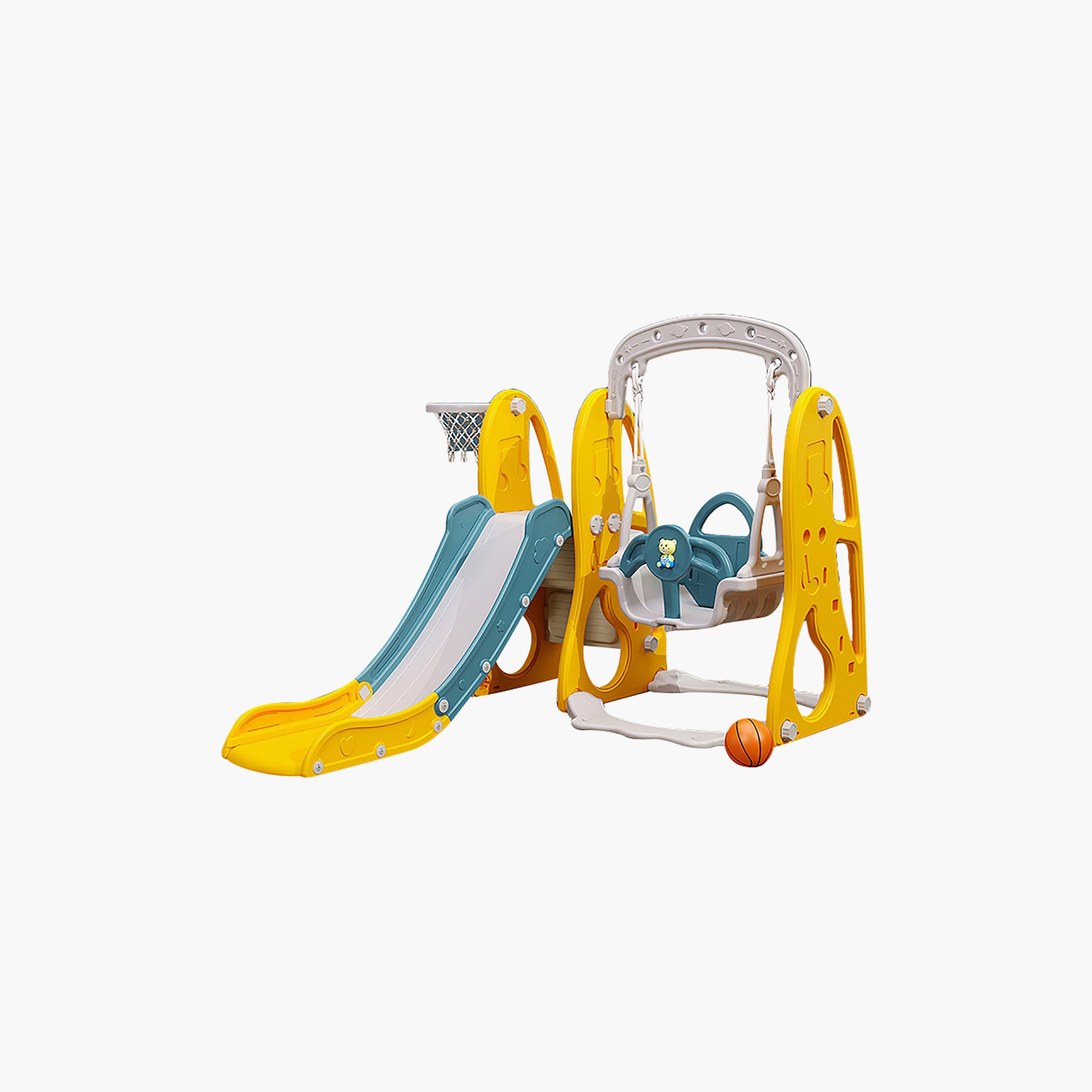 Lovely Baby Slide & Swing Set with Basketball Hoop, Yellow-toys-outdoor-slidesandswings-image-1
