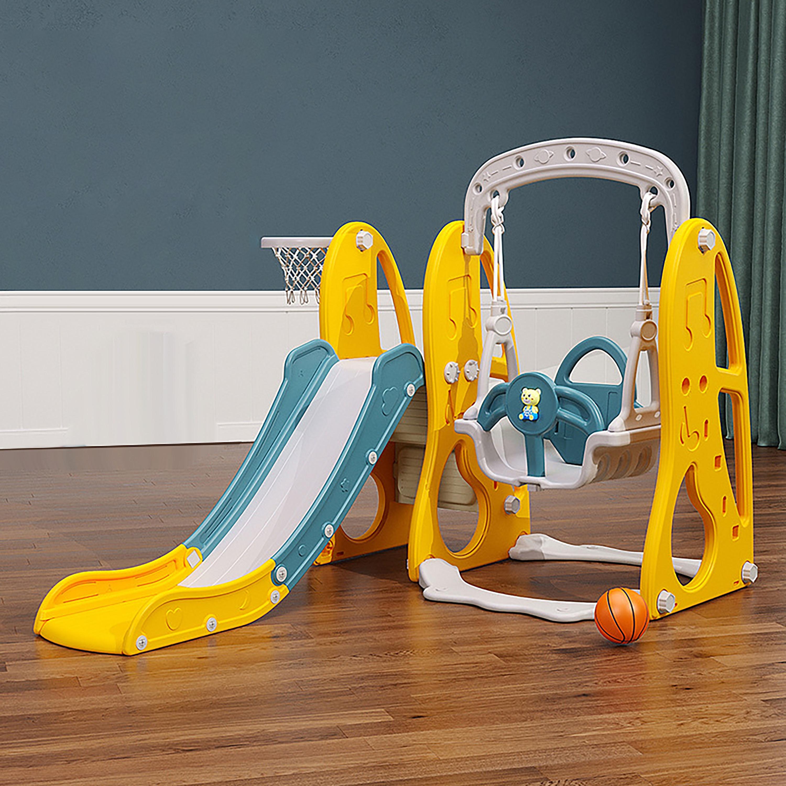 Lovely Baby Slide & Swing Set with Basketball Hoop, Yellow-toys-outdoor-slidesandswings-image-2
