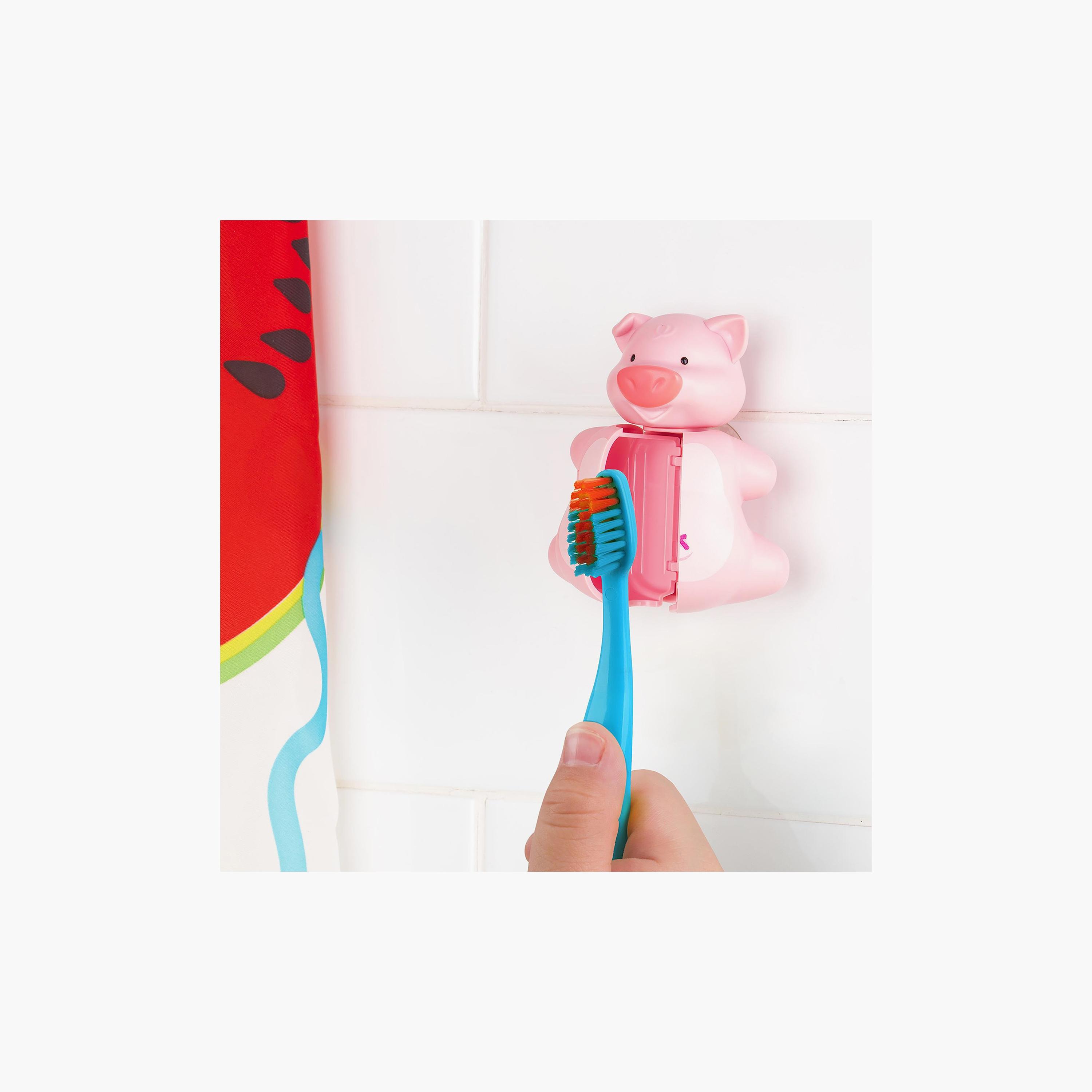 Flipper Fun Animal Toothbrush Holder with Suction Cup for Kids, Piggy-baby-bathandcare-oralcare-image-6