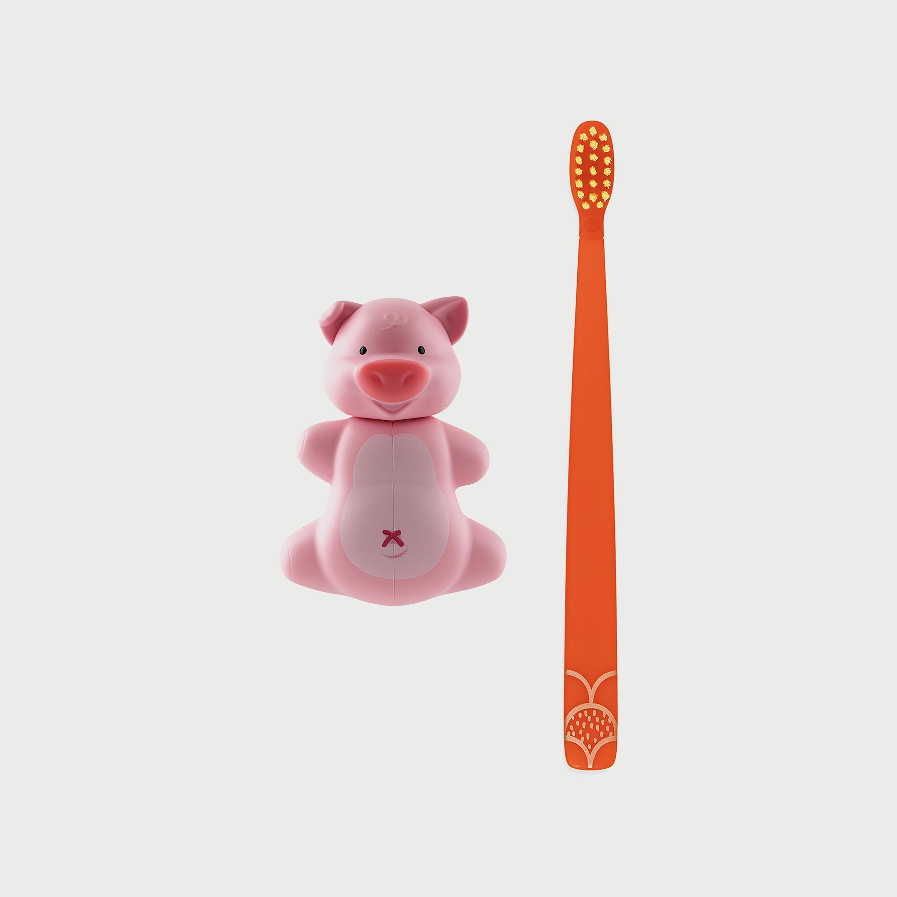 Flipper Fun Animal Toothbrush with Toothbrush Holder for Kids, Piggy-baby-bathandcare-oralcare-image-2
