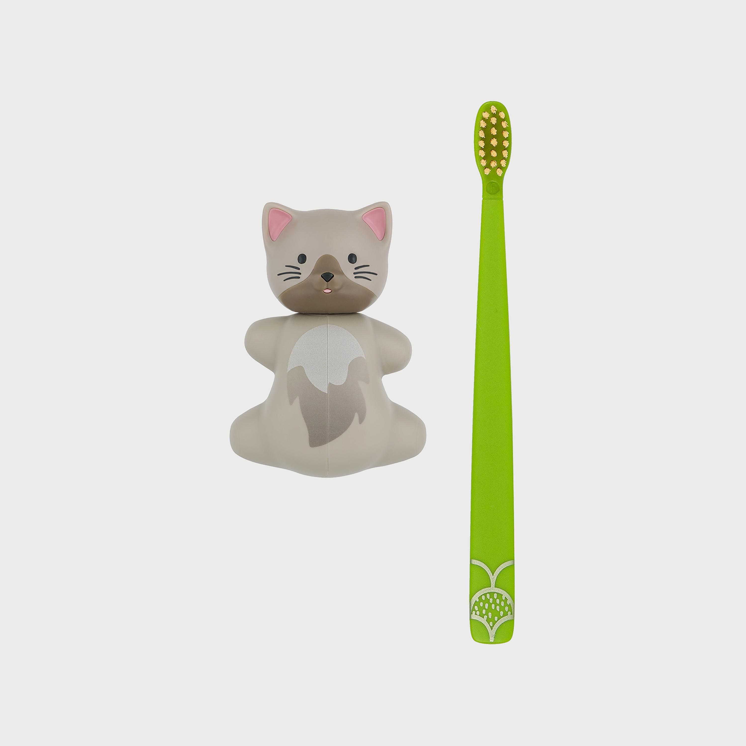 Flipper Fun Animal Toothbrush with Toothbrush Holder for Kids, Cat-baby-bathandcare-oralcare-image-2