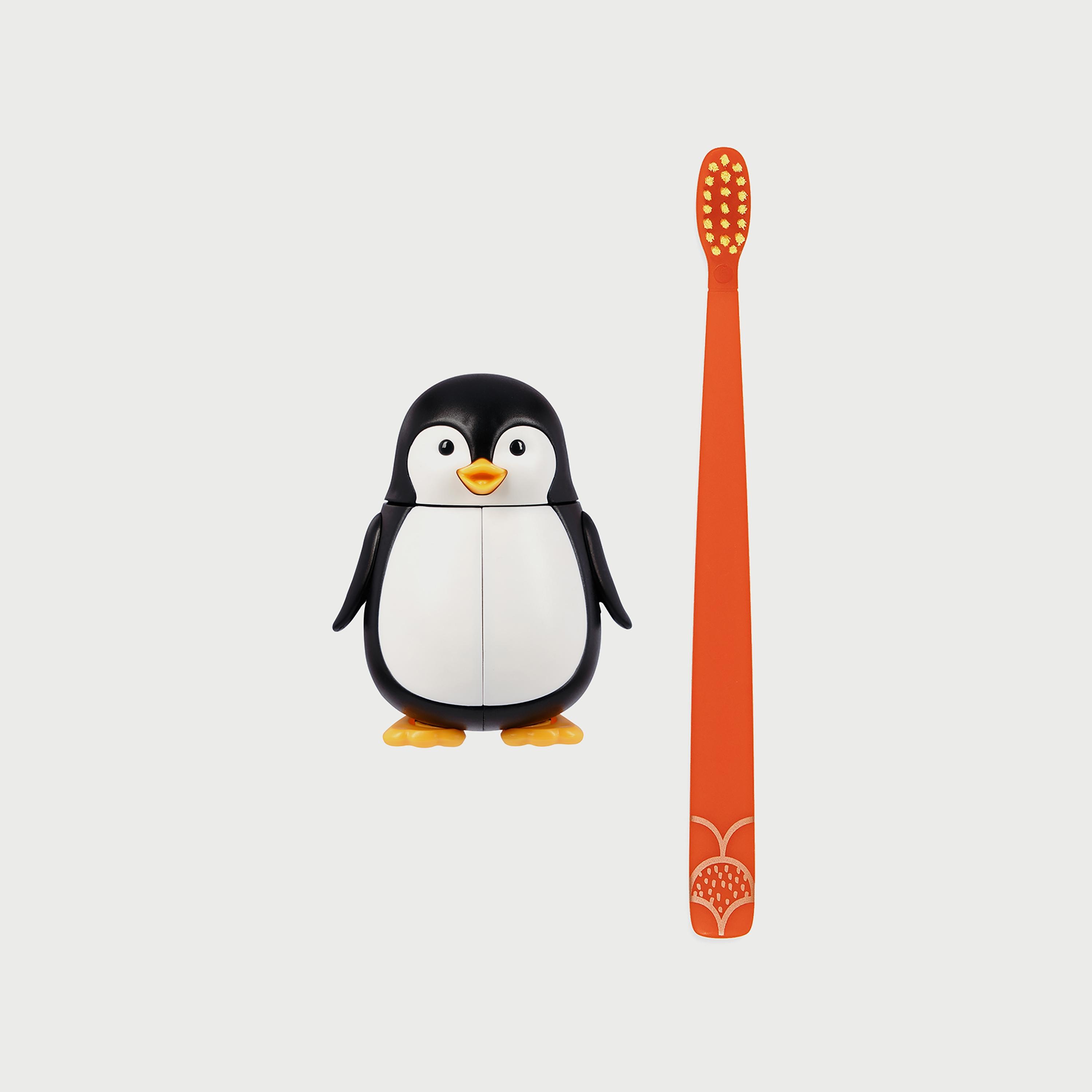 Flipper Fun Animal Toothbrush with Toothbrush Holder for Kids, Penguin-baby-bathandcare-oralcare-image-2