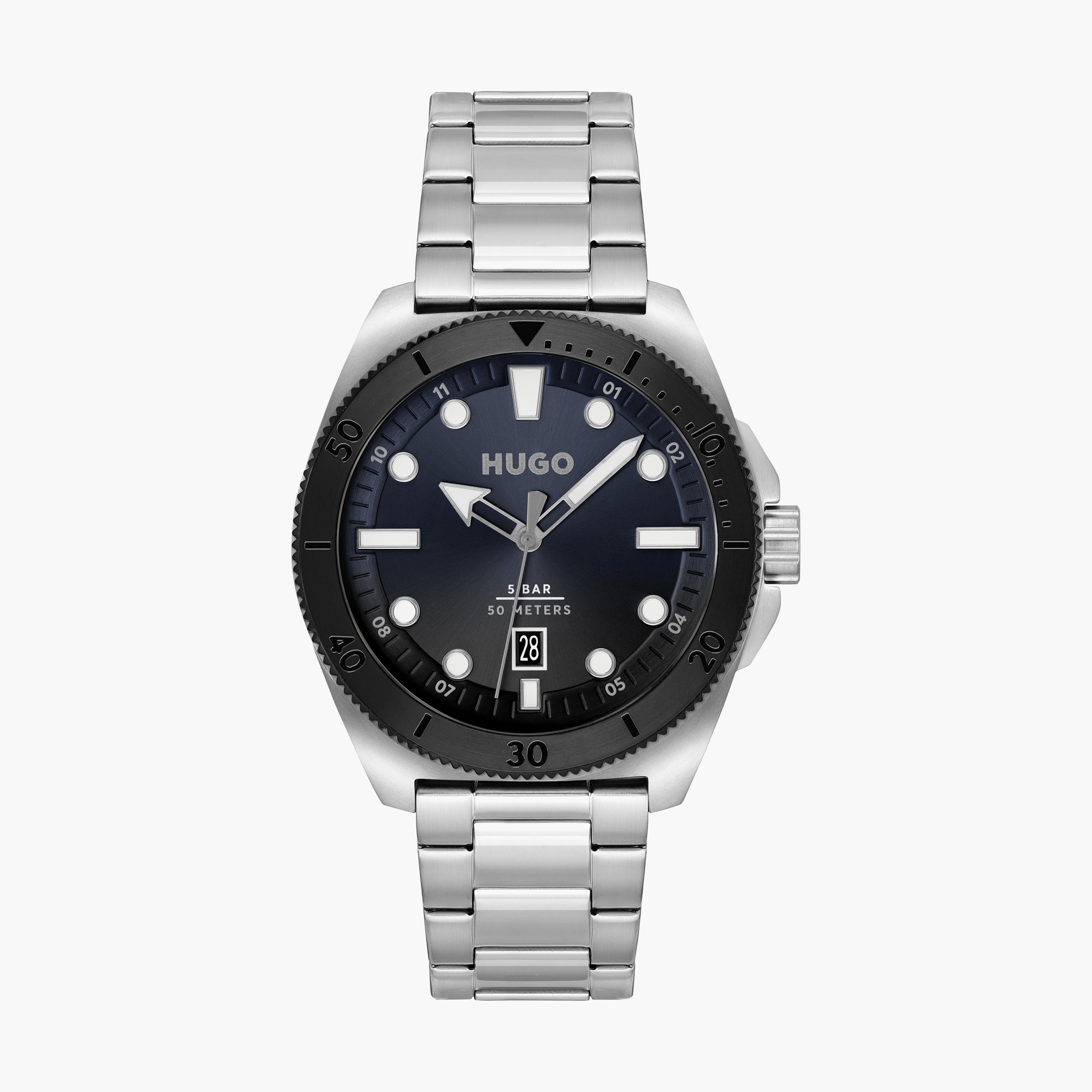 ساعة أنالوج فضية بسوار ستانلس ستيل للرجال من هوغو | 1530305-men-watchesandjewellery-watches-image-1