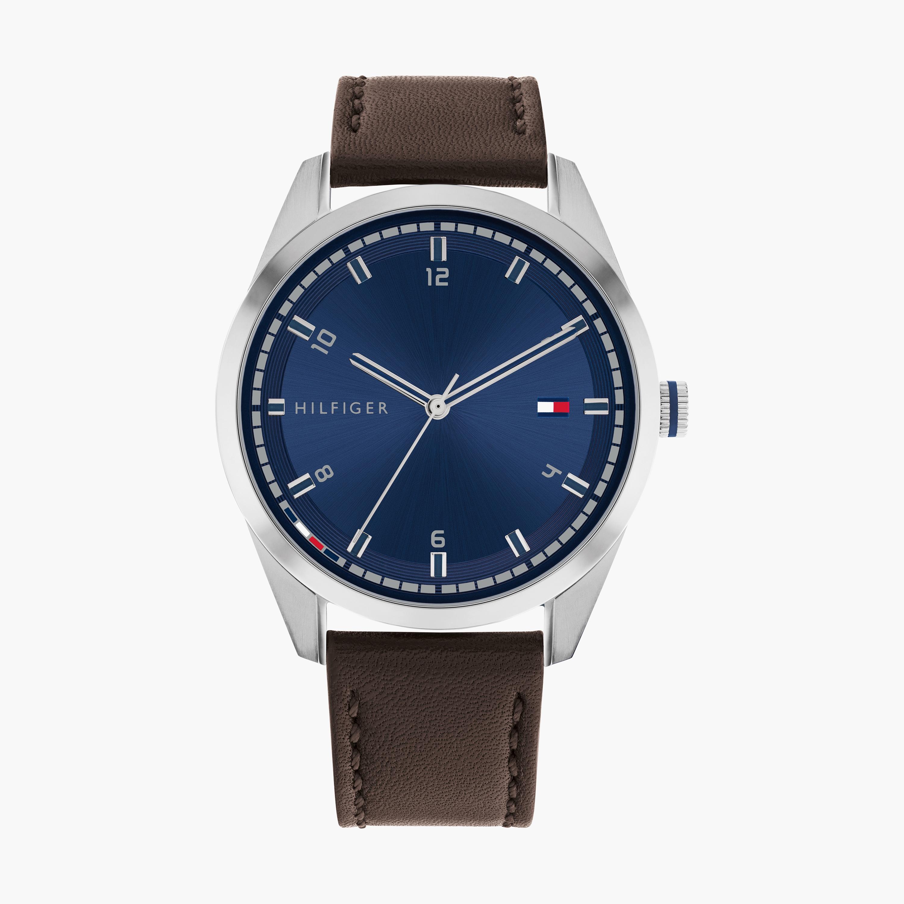 ساعة انالوج للرجال بلون بني بسوار جلدي من تومي هيلفيغر | 1710458-men-watchesandjewellery-watches-image-1