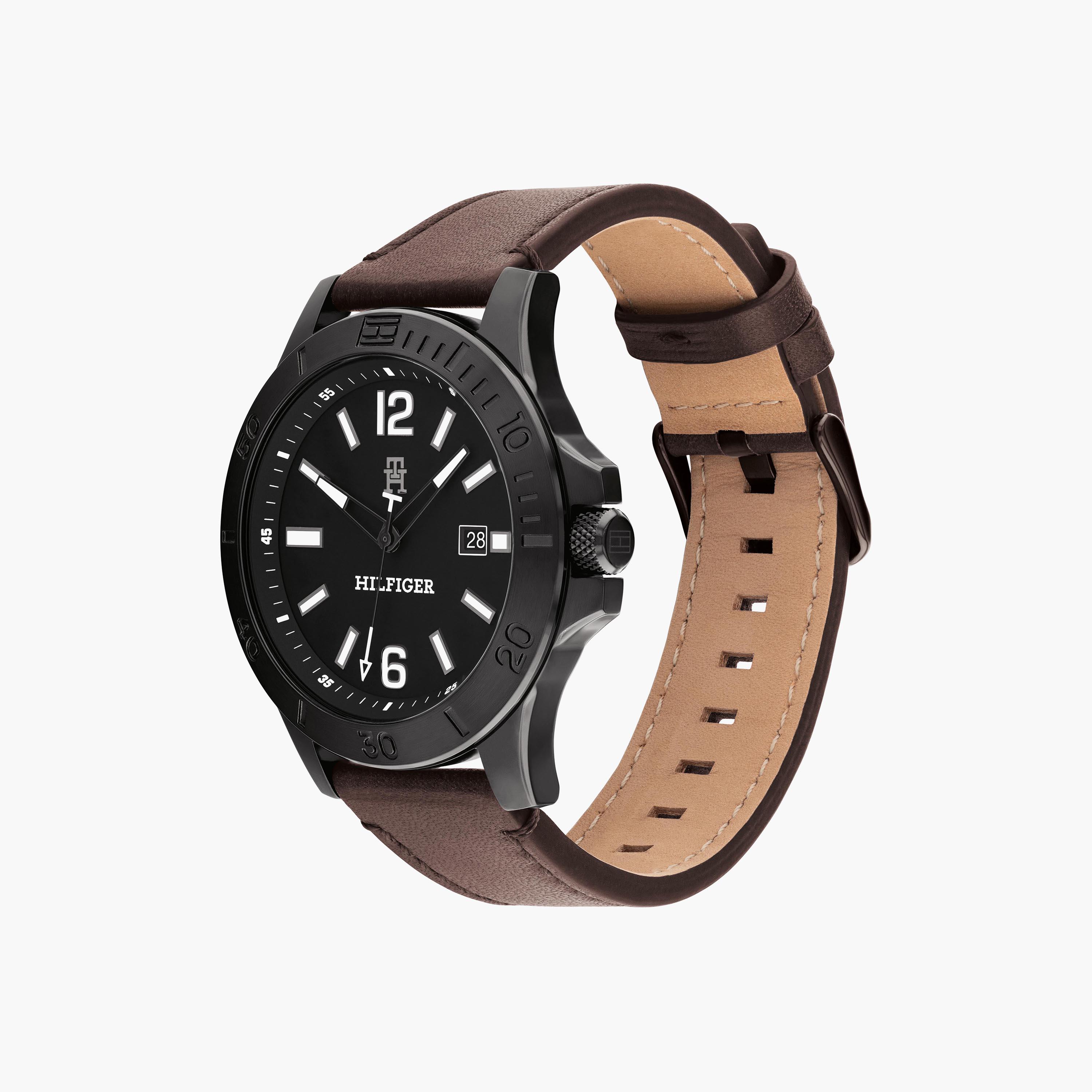 ساعة انالوج للرجال بلون بني بسوار جلدي من تومي هيلفيغر | 1710530-men-watchesandjewellery-watches-image-2