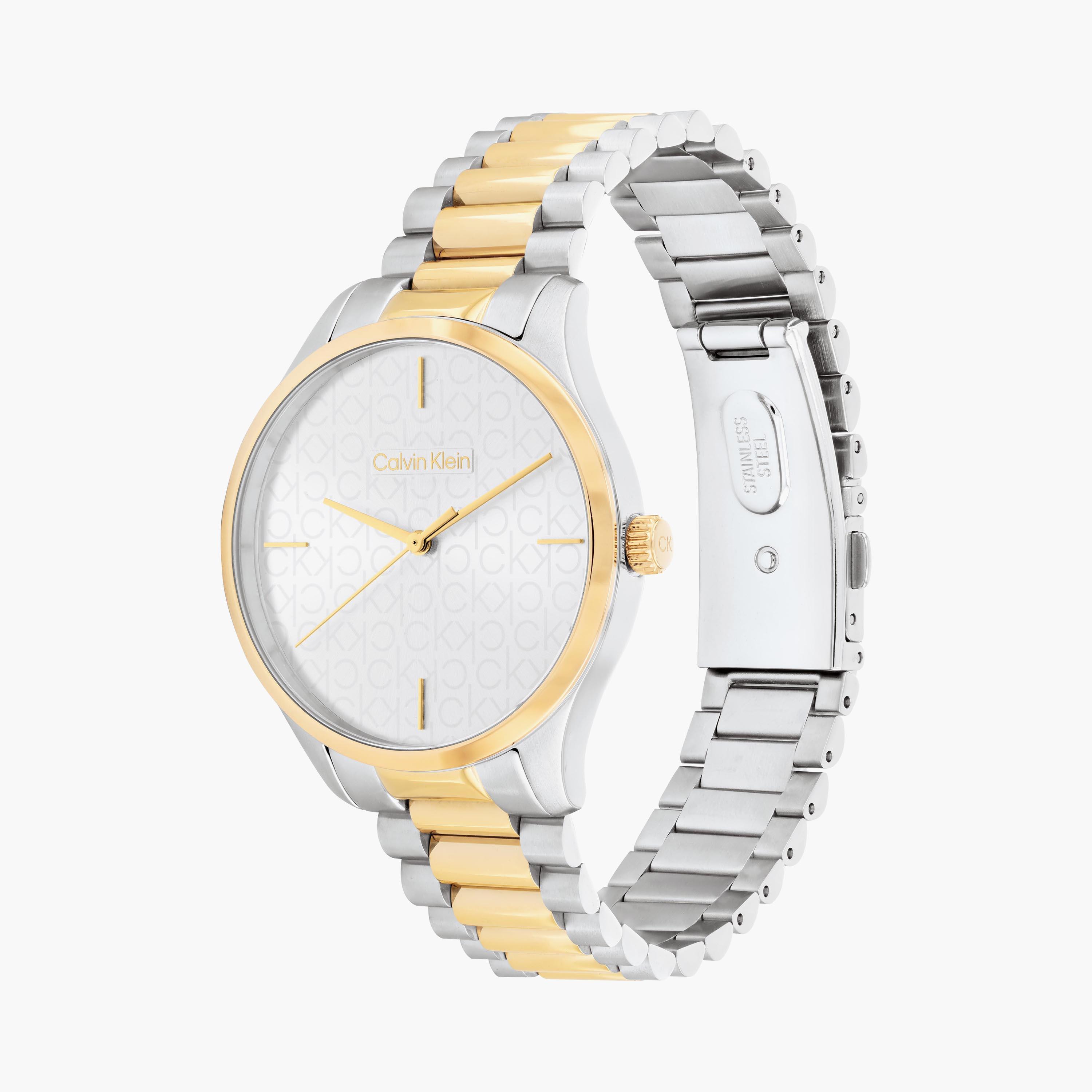 ساعة أنالوج فضية وذهبية بسوار ستانلس ستيل من كالفن كلاين للجنسين | 25200167-men-watchesandjewellery-watches-image-2