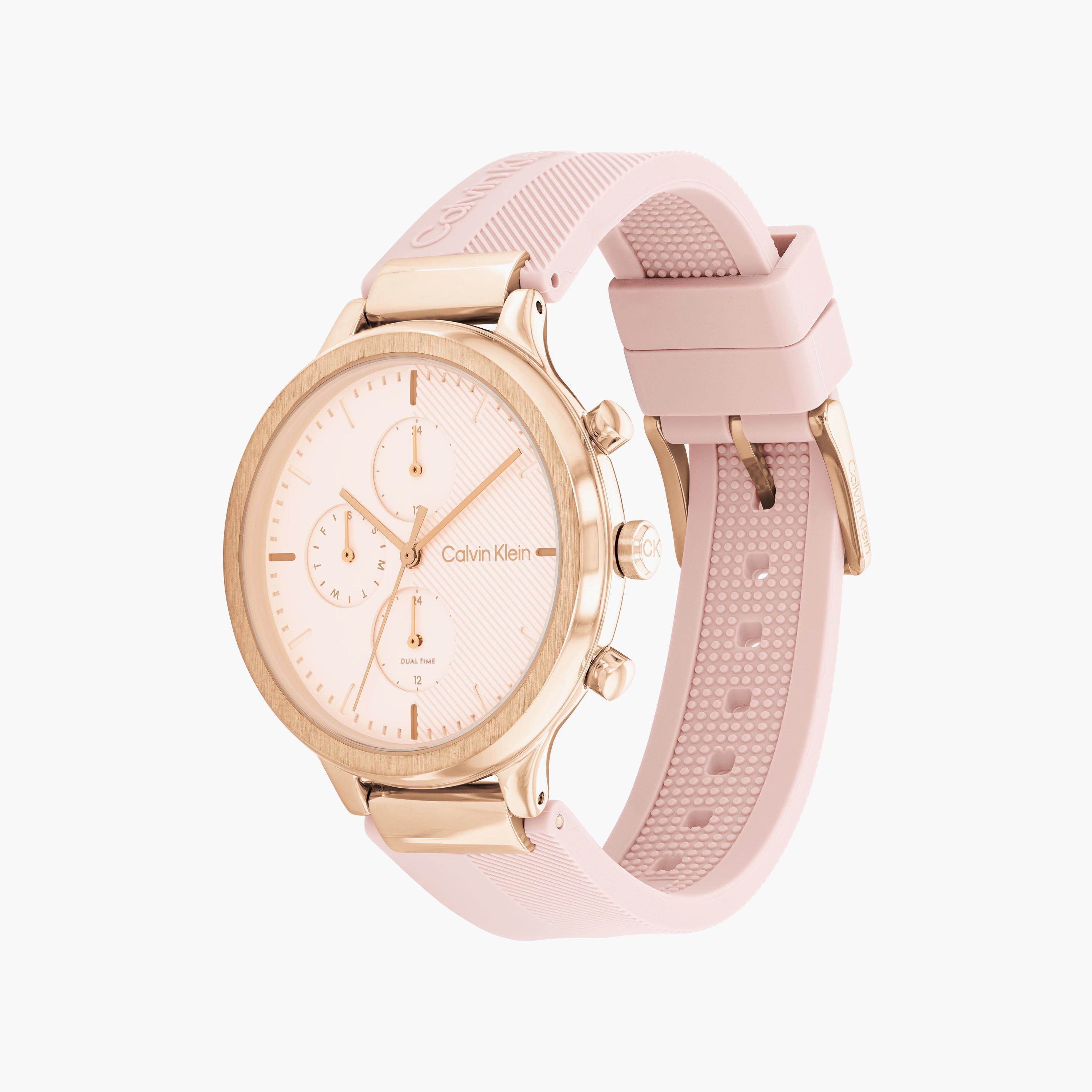 ساعة كالفن كلاين كرونوغراف بسوار سيليكون وردي للنساء | 25200243-women-watchesandjewellery-watches-image-2