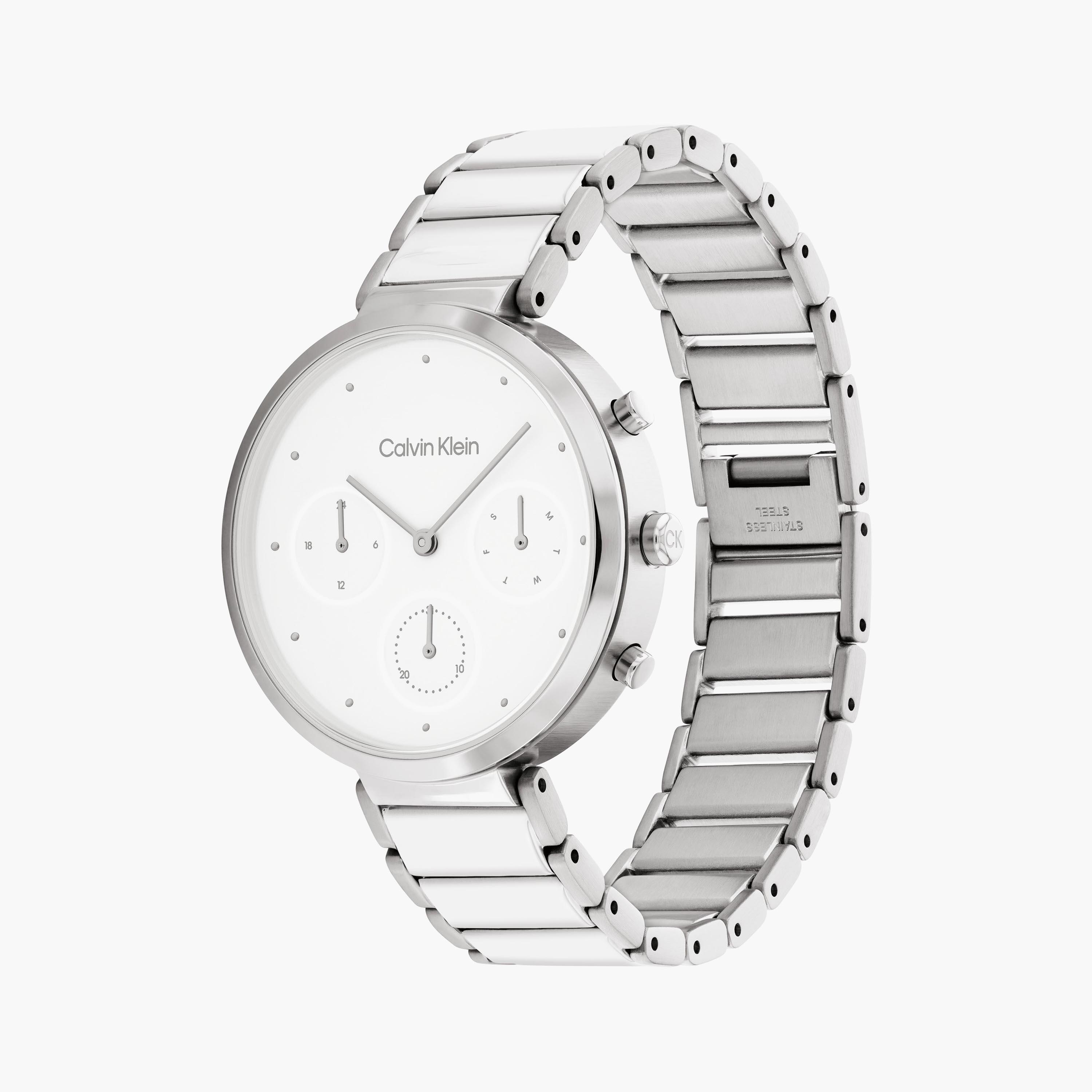 ساعة كالفن كلاين ذو كرونوغراف للنساء بسوار فضي مع ستانلس ستيل | 25200282-women-watchesandjewellery-watches-image-2