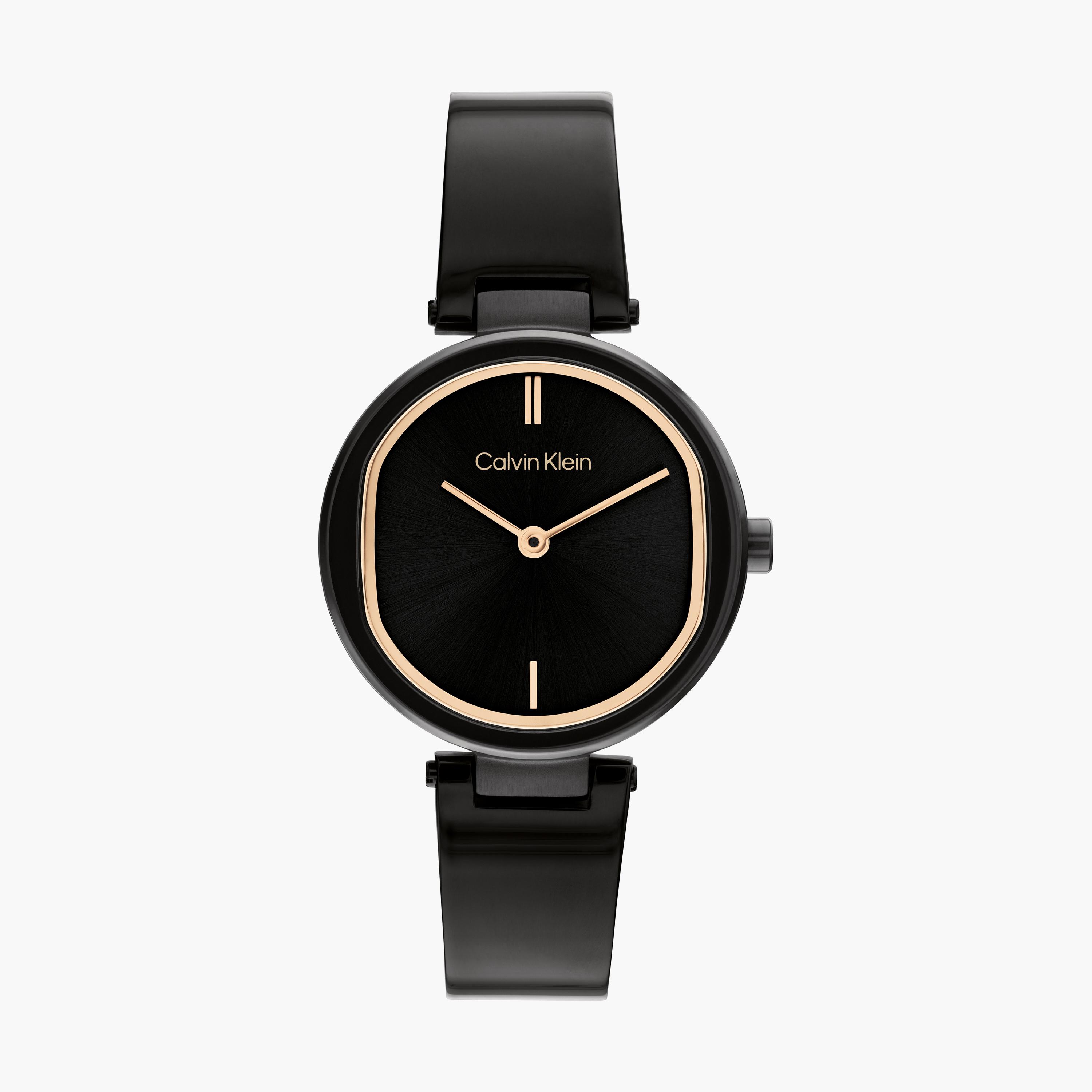 Calvin klein black hot sale leather watch