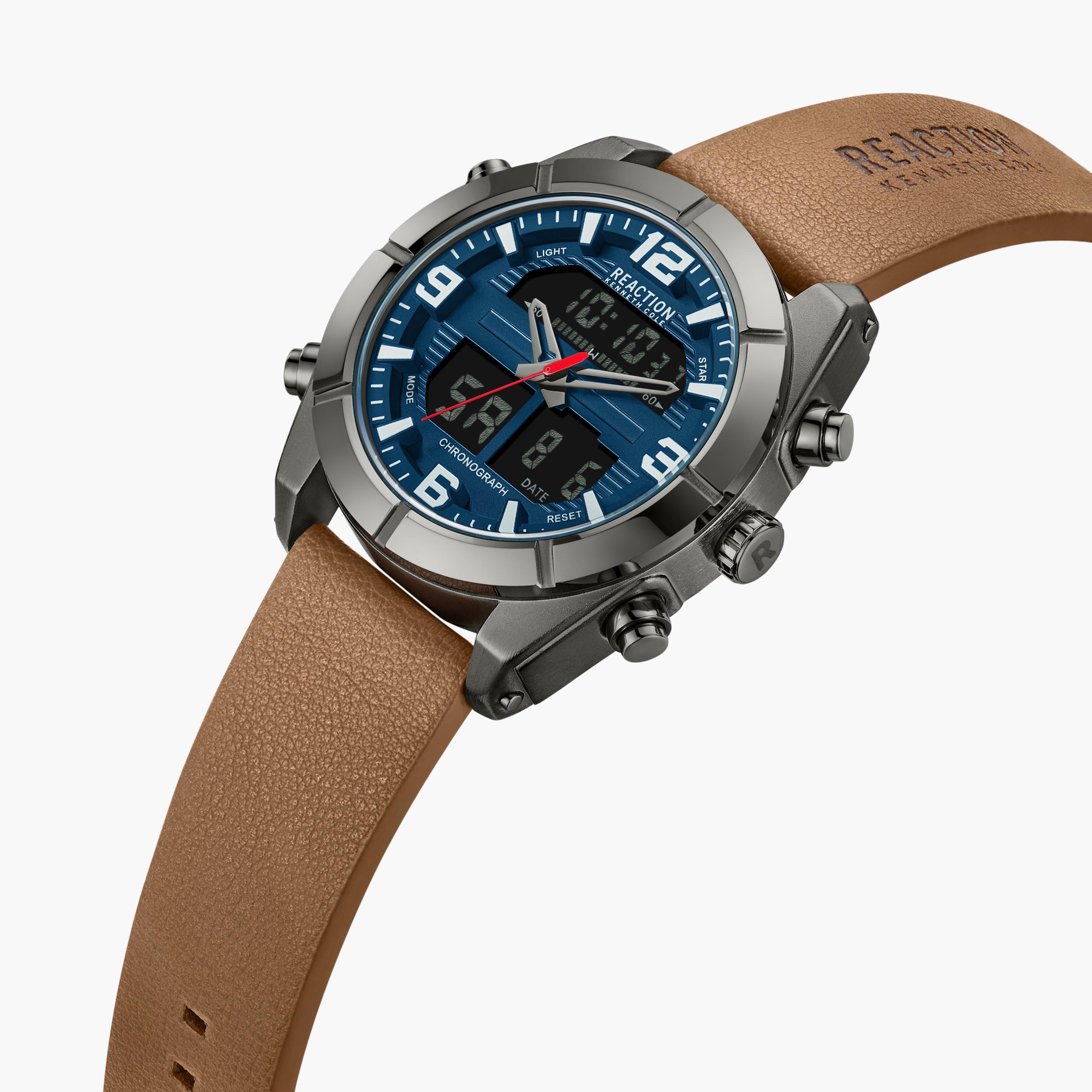 ساعة أنالوج الرقمية بسوار جلدي بني للرجال من كينيث كول | KRWGD9005501-men-watchesandjewellery-watches-image-2