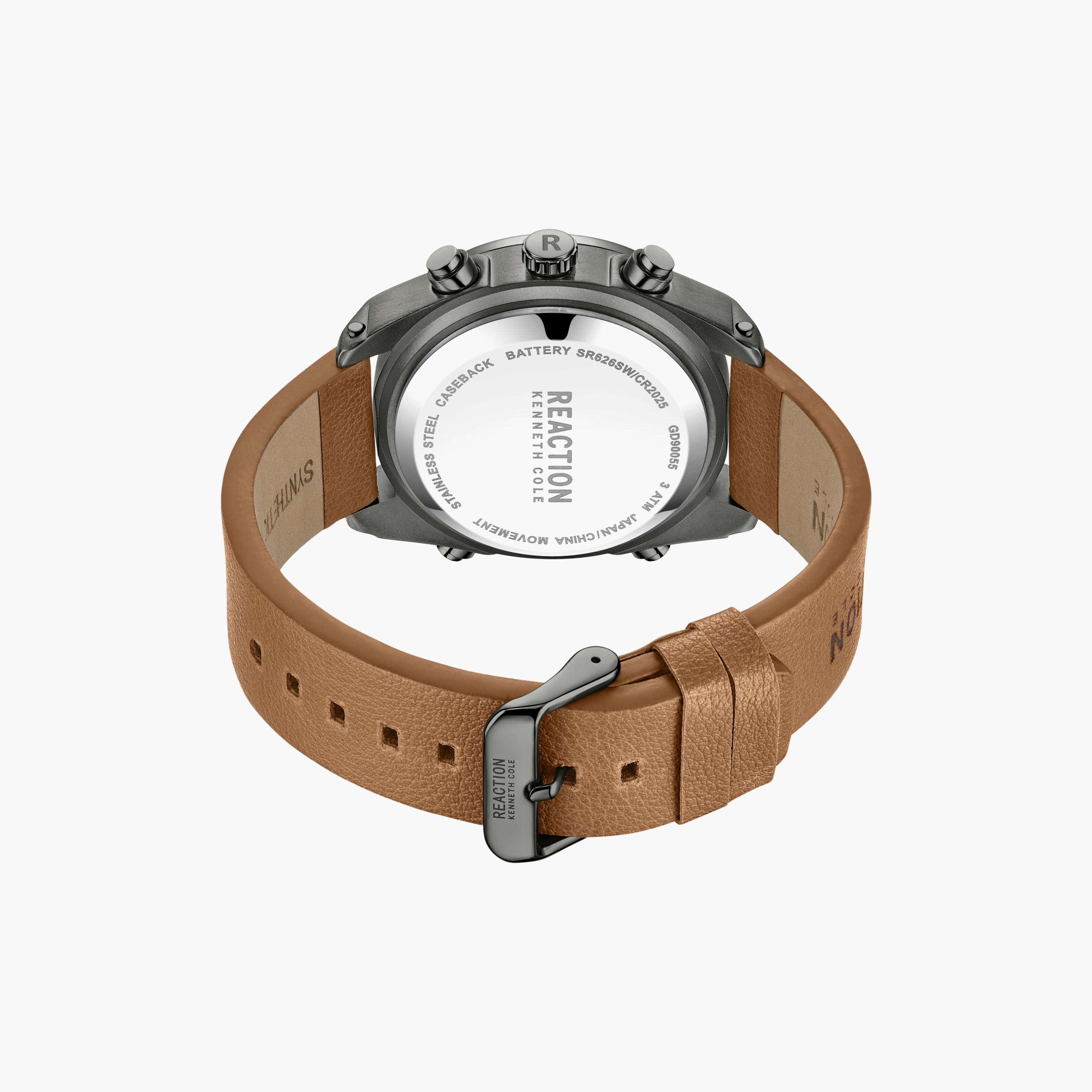 ساعة أنالوج الرقمية بسوار جلدي بني للرجال من كينيث كول | KRWGD9005501-men-watchesandjewellery-watches-image-3