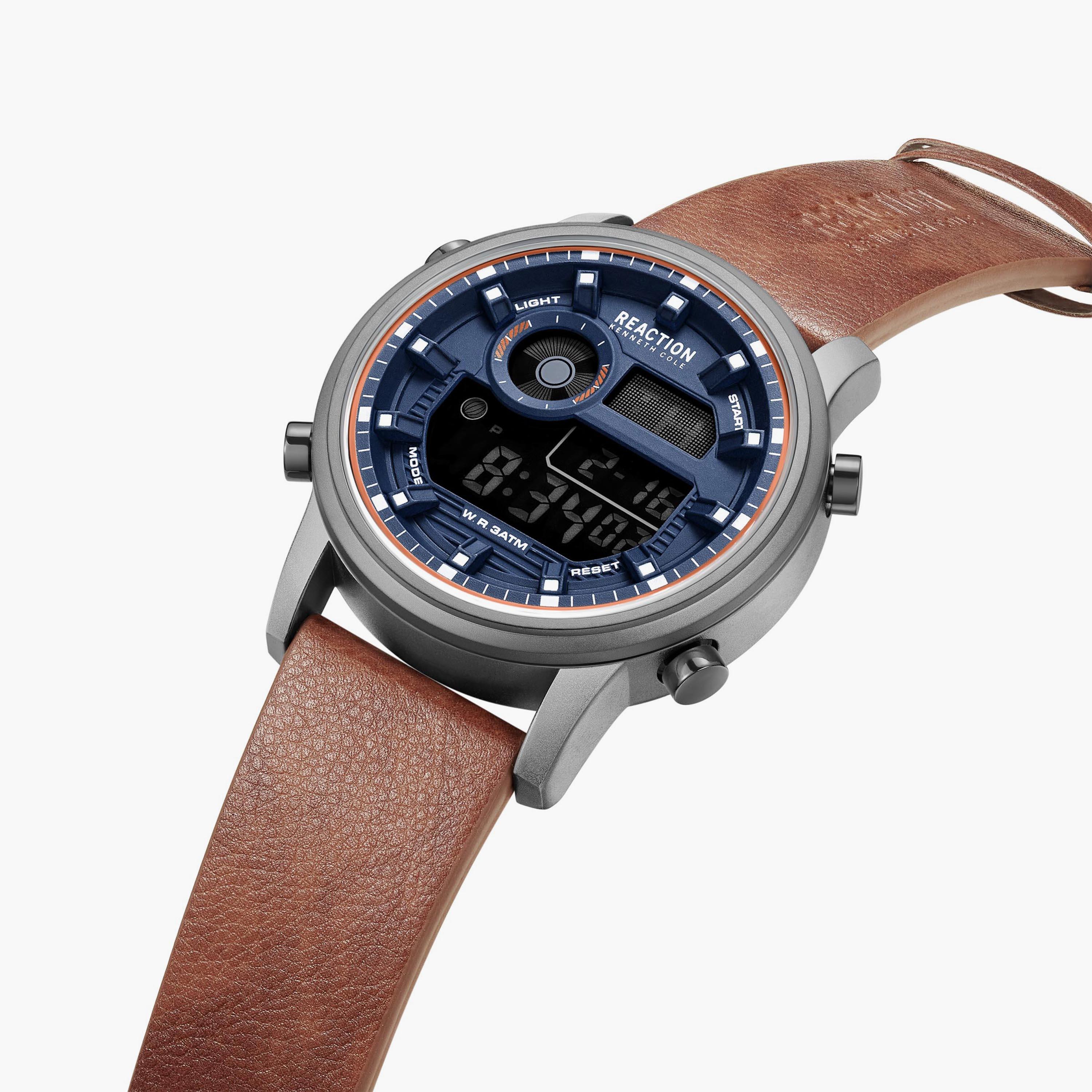 ساعة كينيث كول للرجال بسوار جلدي رقمي باللون البني | KRWGD9006401-men-watchesandjewellery-watches-image-2