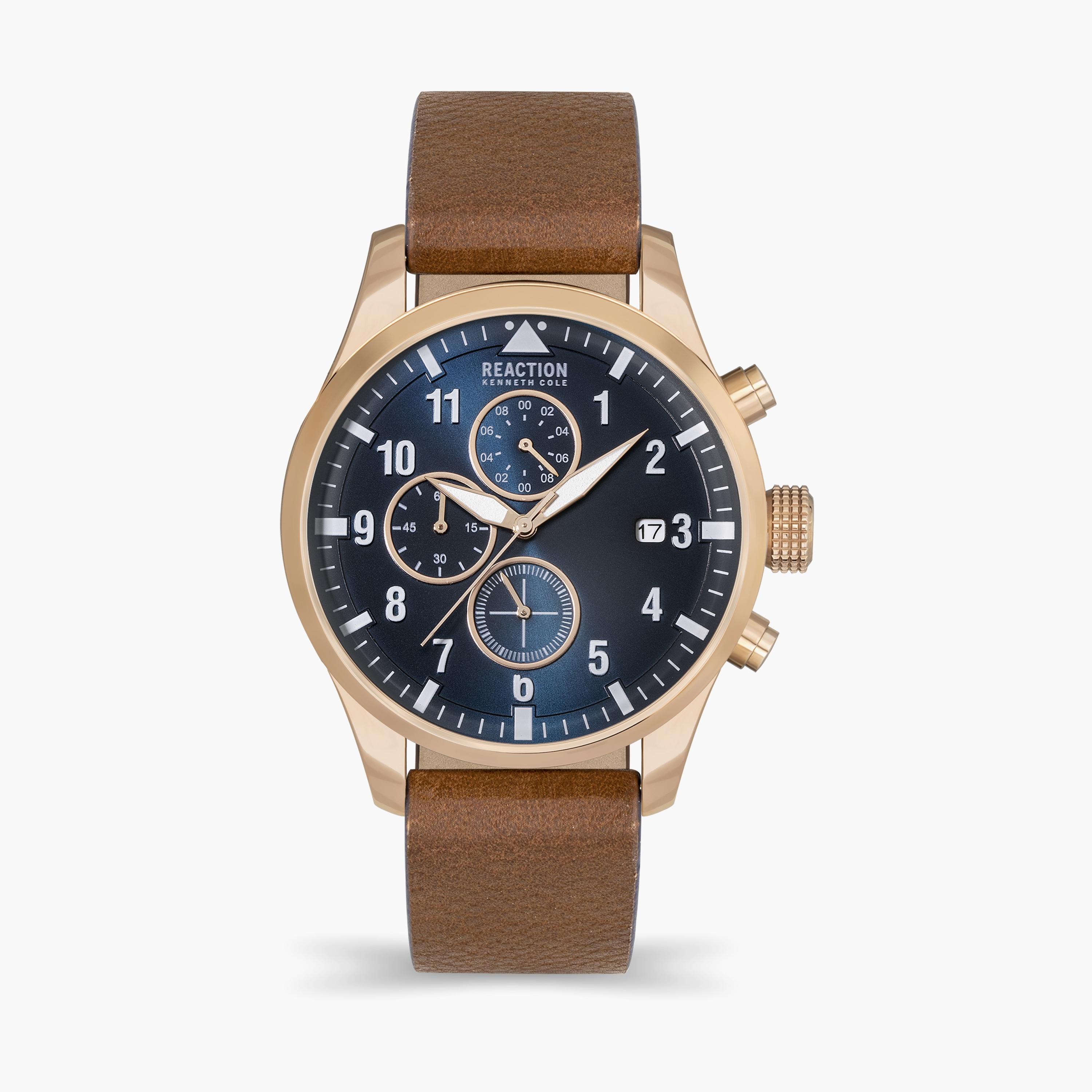 Kenneth Cole Men's Brown Chronograph Leather Strap Watch | KRWGF2192502-men-watchesandjewellery-watches-image-1