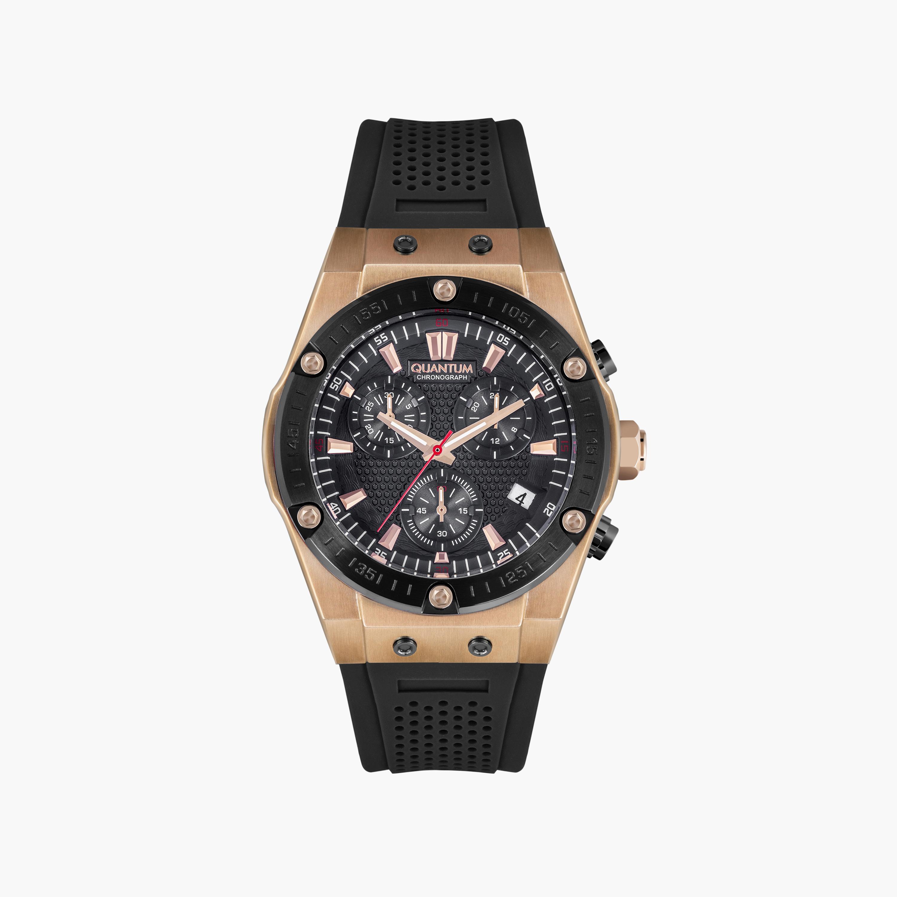 Quantum Men's Black Chronograph Silicone Strap Watch | HNG819.851-men-watchesandjewellery-watches-image-1