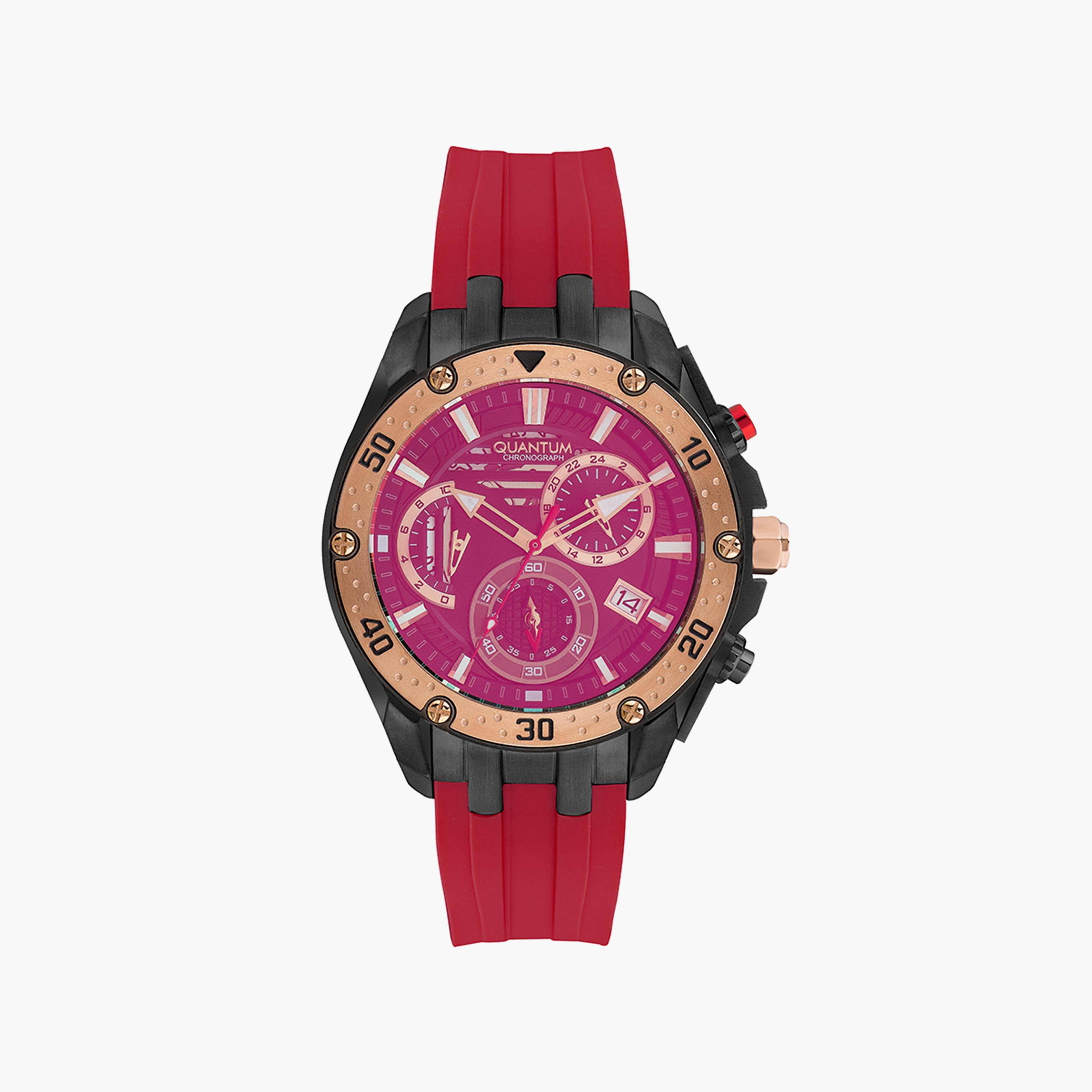 Quantum Men's Red Chronograph Silicone Strap Watch | HNG859.658-men-watchesandjewellery-watches-image-1