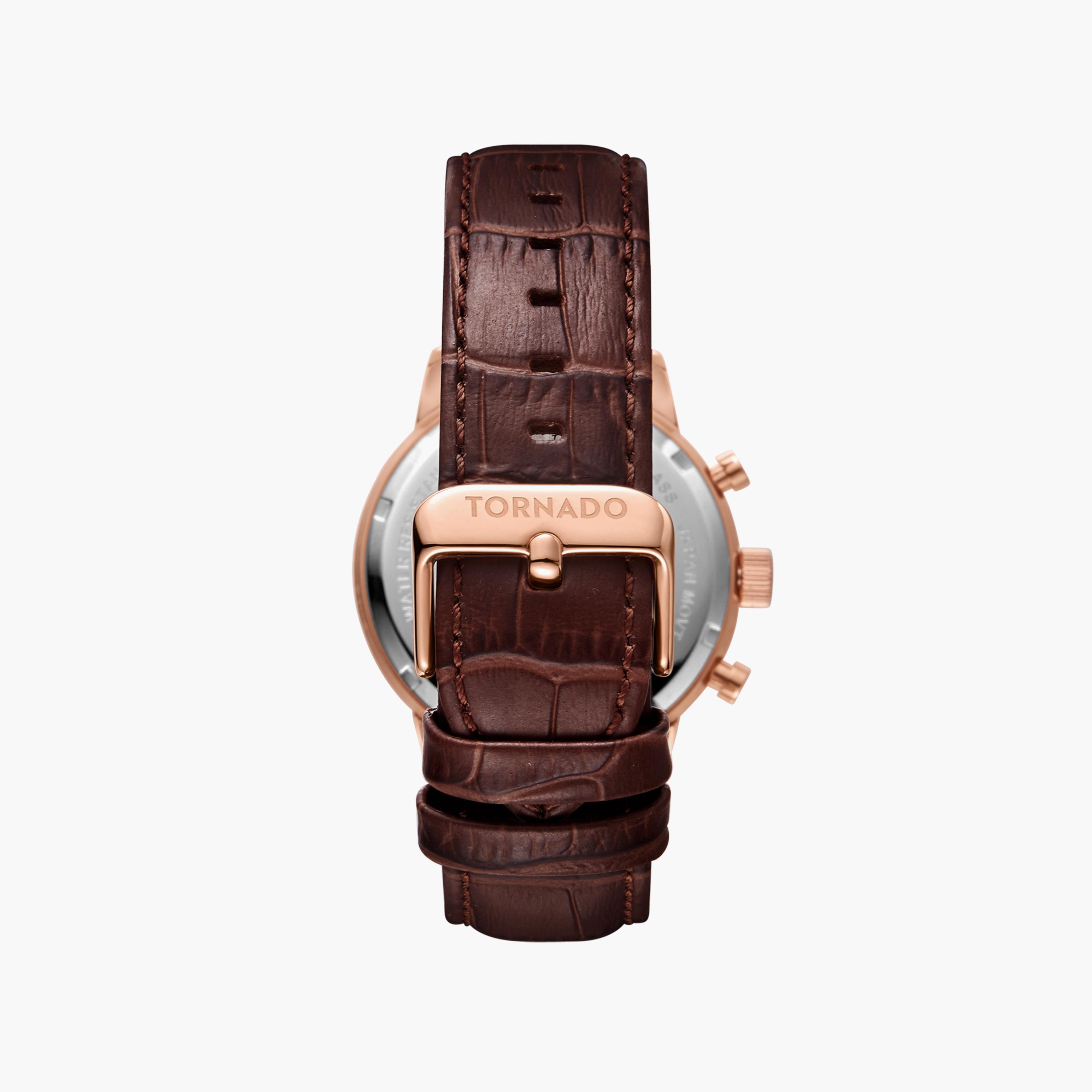 ساعة كرونوغراف للرجال بسوار جلدي بلون بني من تورنادو | T6102-RLDI-men-watchesandjewellery-watches-image-2