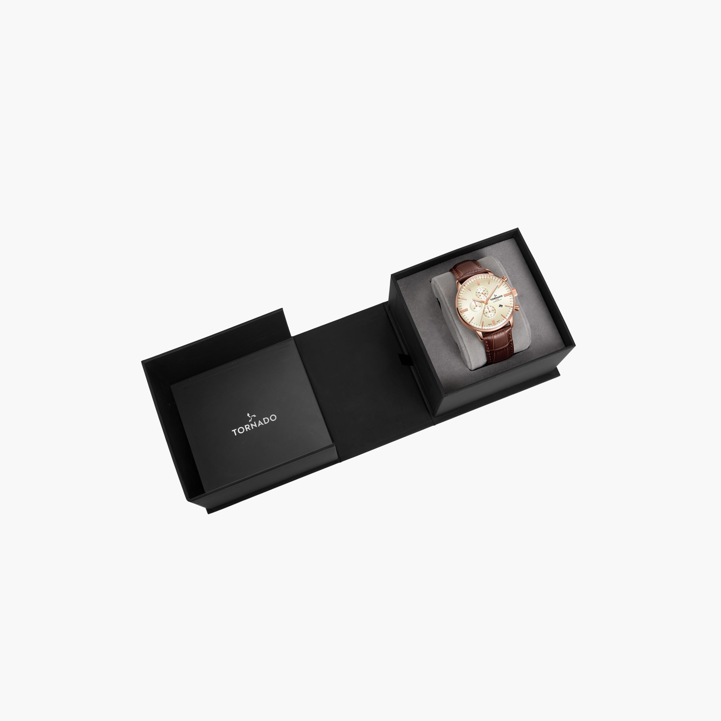 ساعة كرونوغراف للرجال بسوار جلدي بلون بني من تورنادو | T6102-RLDI-men-watchesandjewellery-watches-image-3