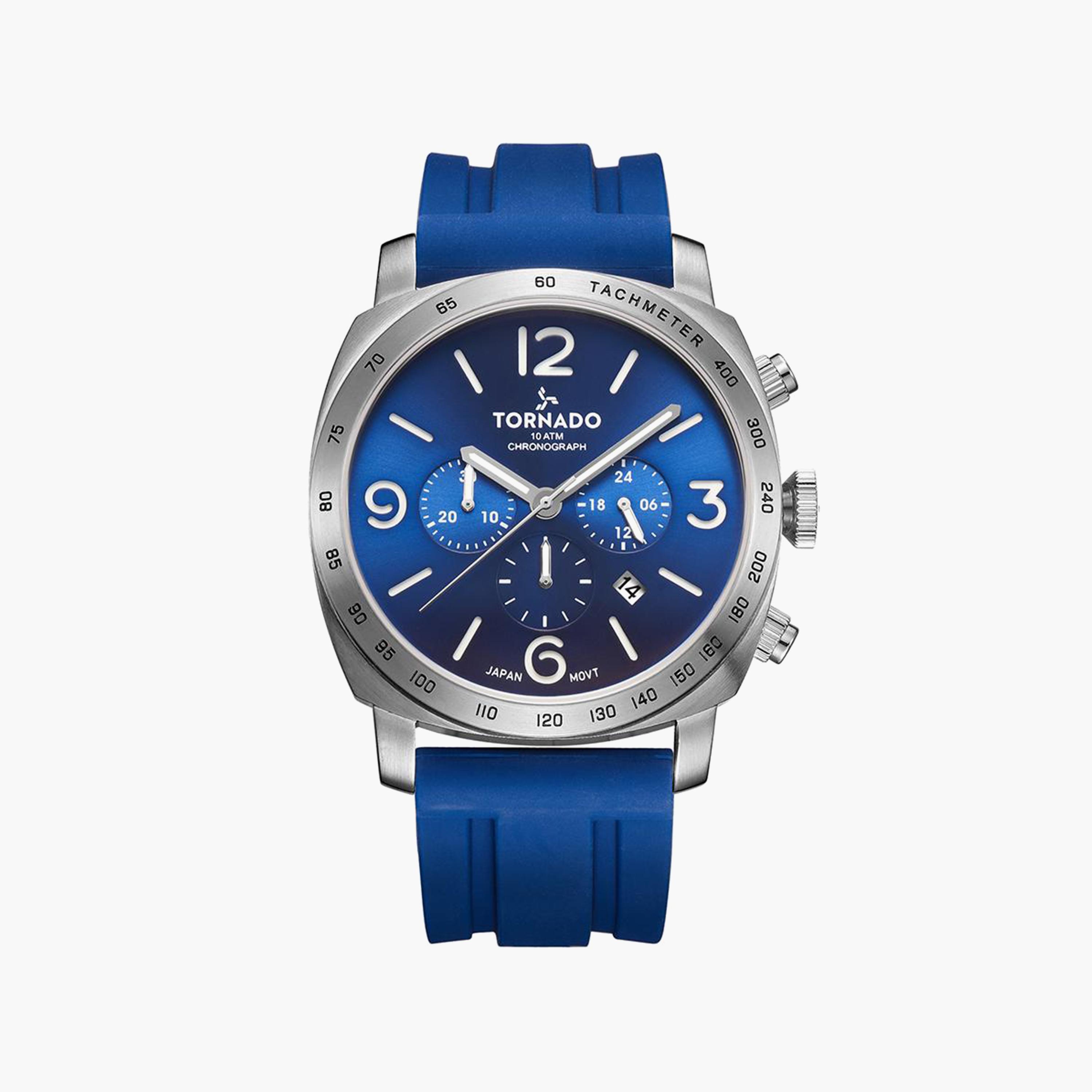 ساعة كرونوغراف للرجال بسوار سليكون بلون أزرق من تورنادو | T9102-SSNN-men-watchesandjewellery-watches-image-1