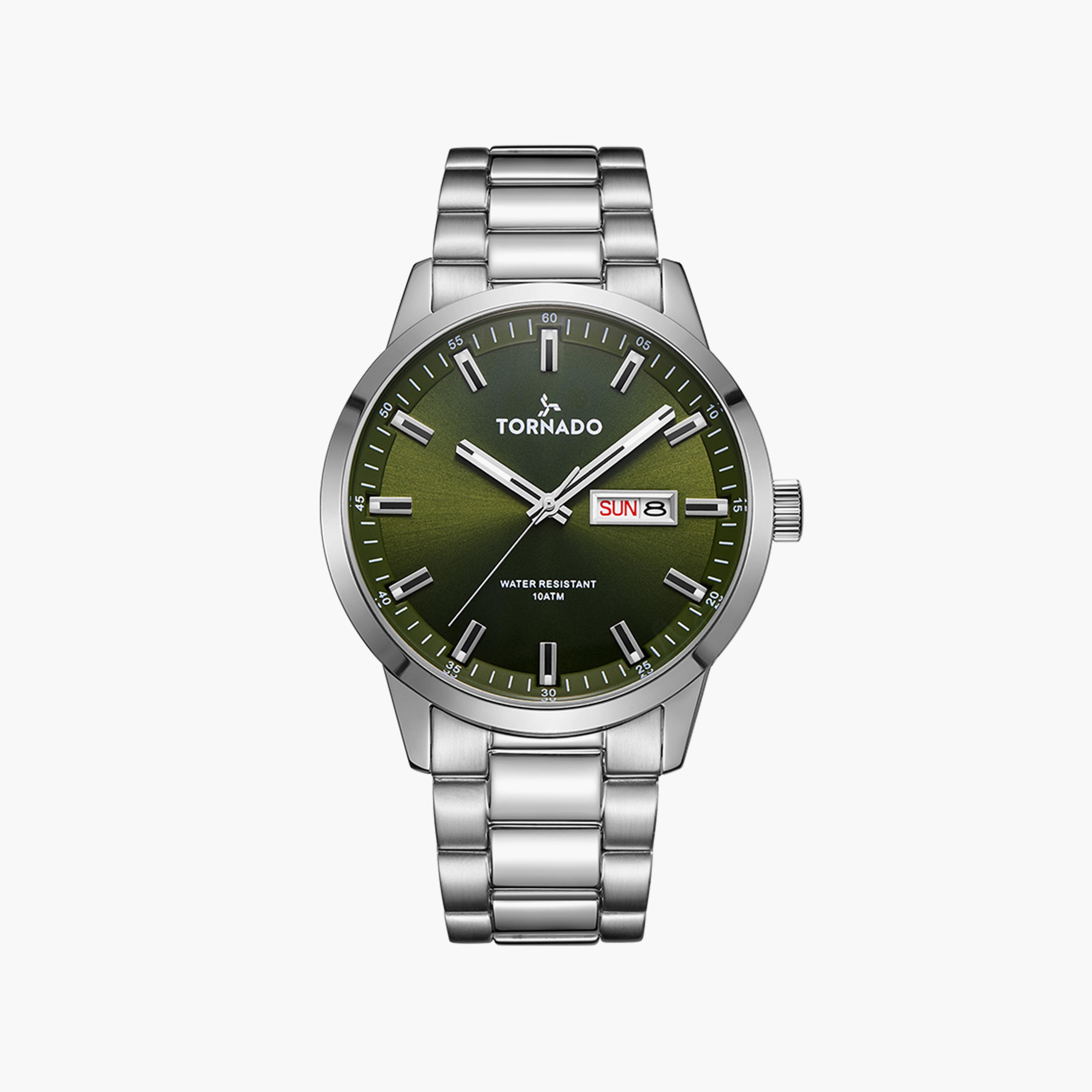 ساعة أنالوج للرجال بسوار من الستانلس ستيل بلون فضي من تورنادو | T23001-SBSH-men-watchesandjewellery-watches-image-1
