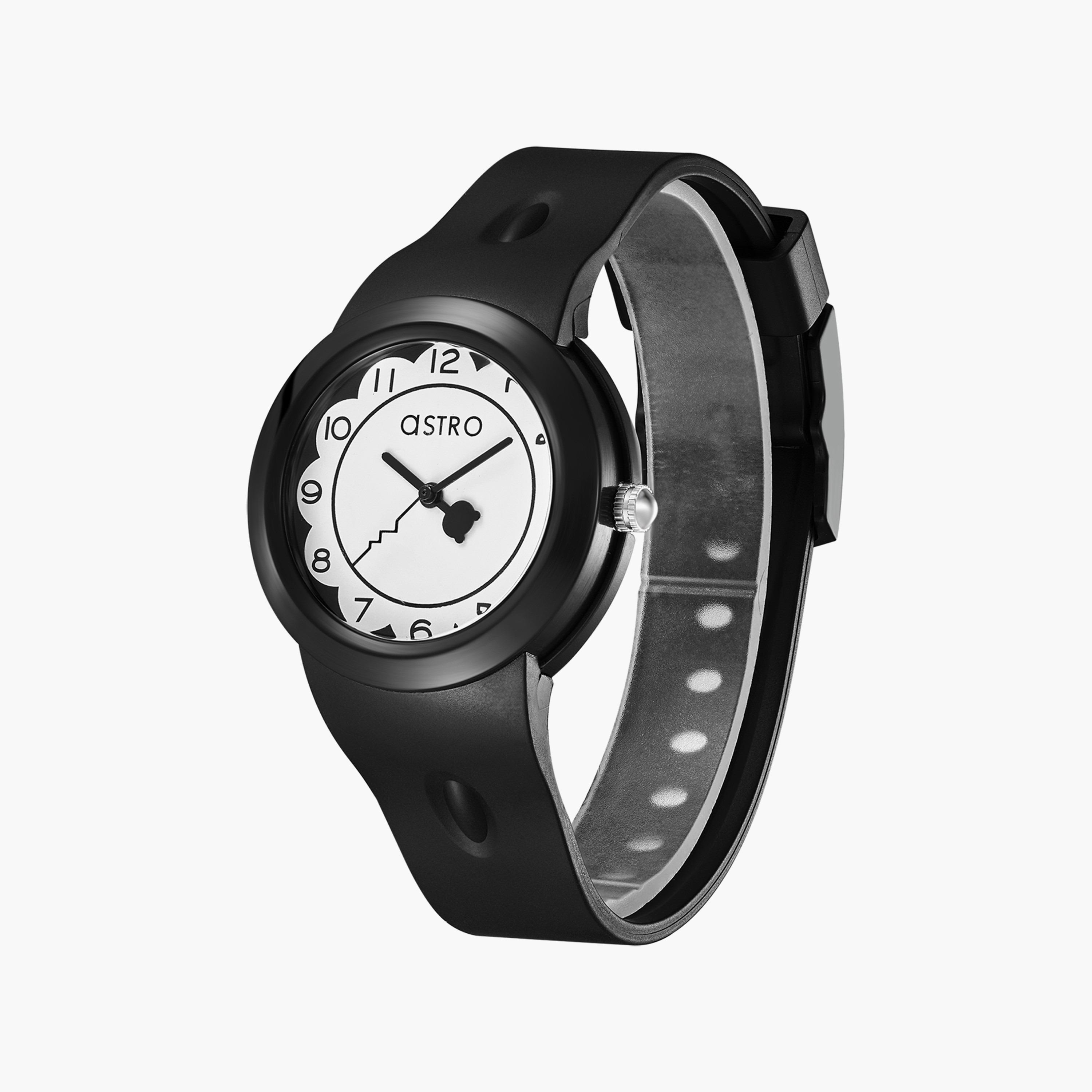 ساعة أنالوج للأطفال بسوار سيليكون بلون أسود من أسترو | A23809-PPBW-girls-accessories-watches-image-2