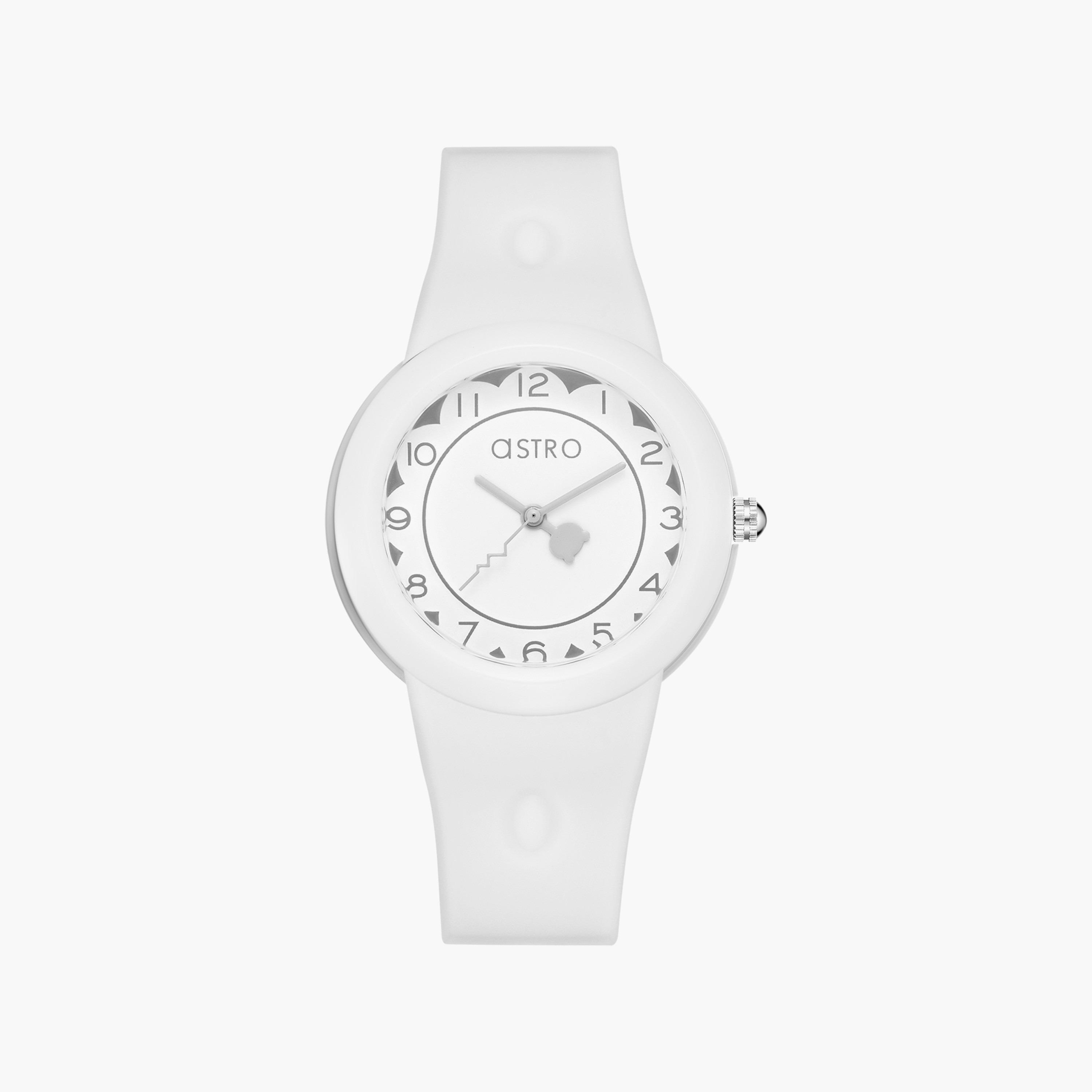 ساعة أنالوج للأطفال بسوار سيليكون بلون أبیض من أسترو | A23809-PPWW-girls-accessories-watches-image-1