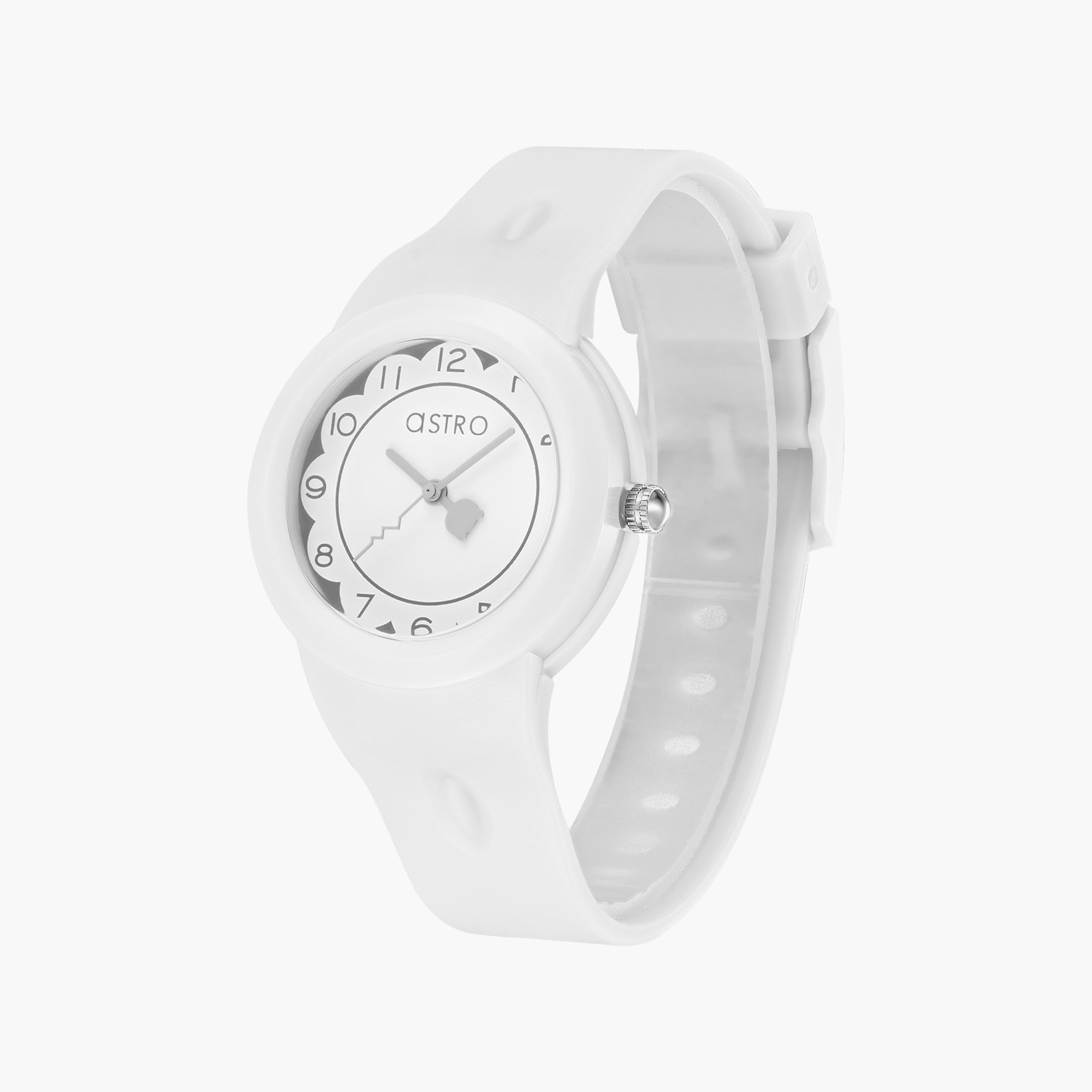 ساعة أنالوج للأطفال بسوار سيليكون بلون أبیض من أسترو | A23809-PPWW-girls-accessories-watches-image-2