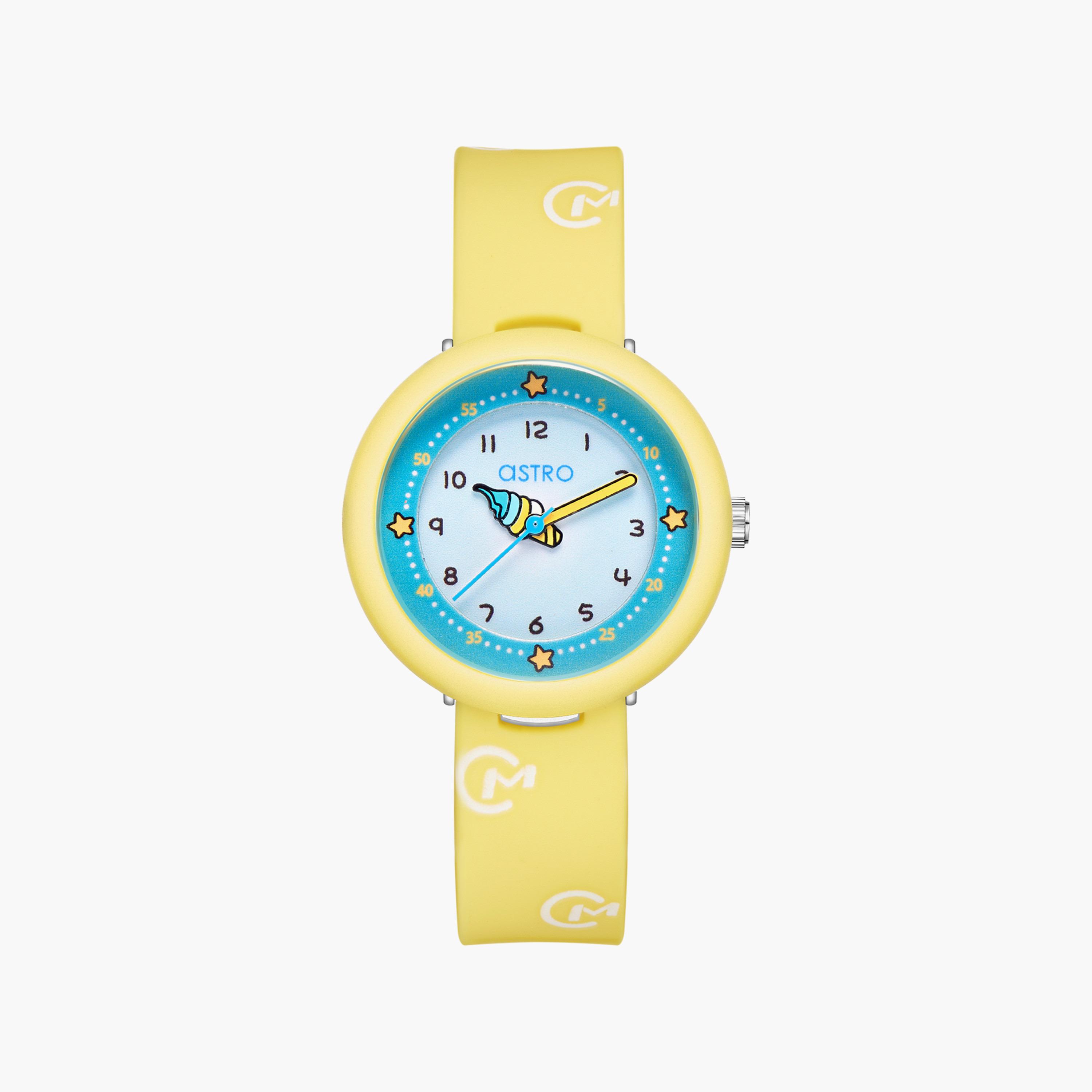 ساعة أنالوج للأطفال بسوار سيليكون بلون أصفر من أسترو | A23811-PPYL-girls-accessories-watches-image-1