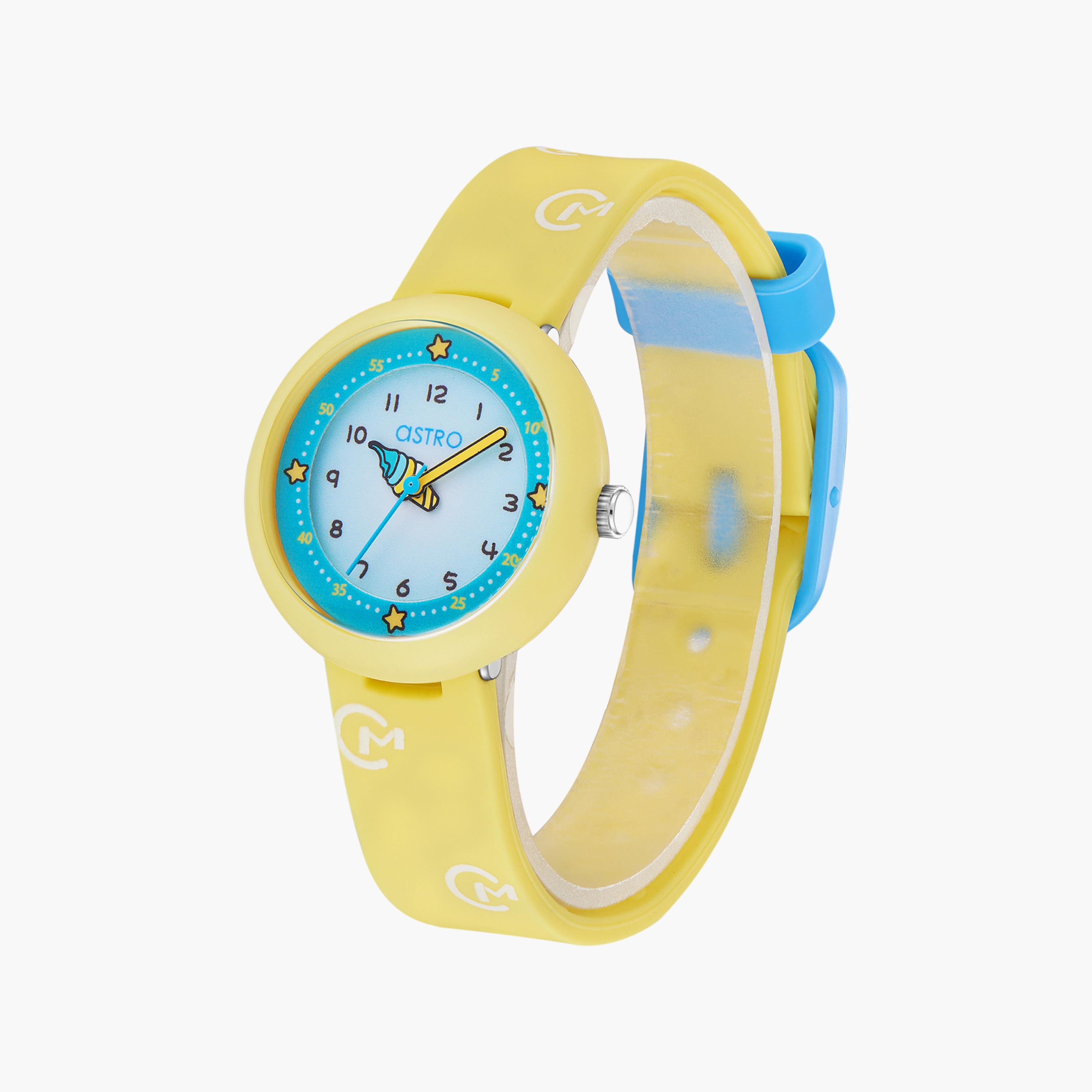 ساعة أنالوج للأطفال بسوار سيليكون بلون أصفر من أسترو | A23811-PPYL-girls-accessories-watches-image-2