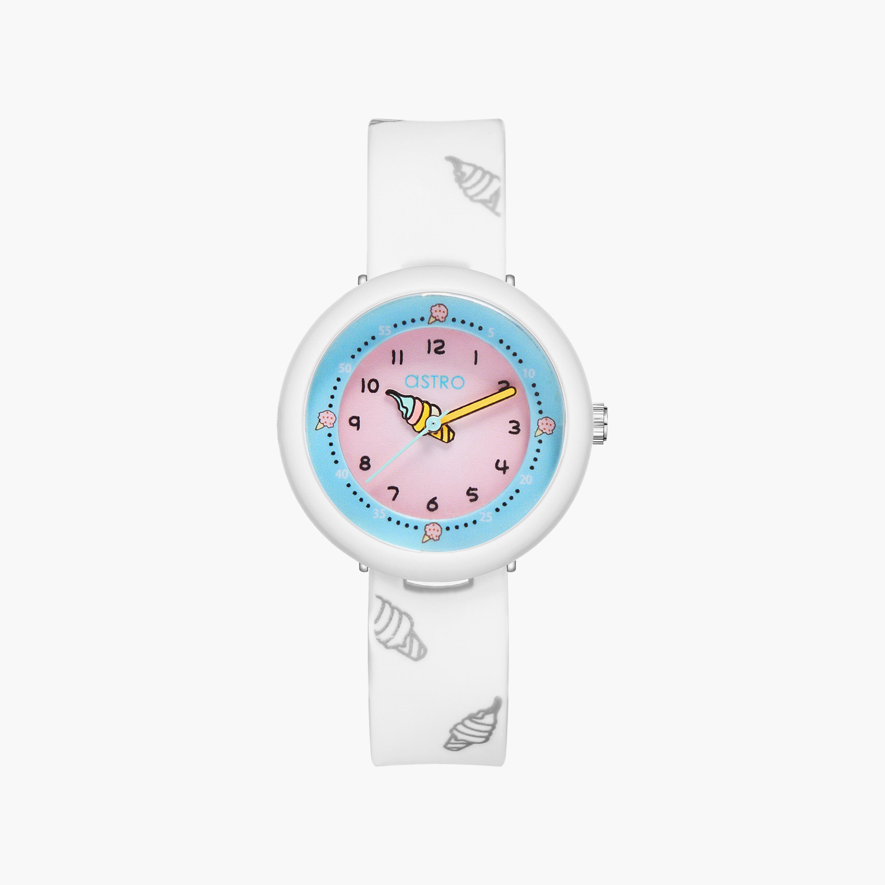 ساعة أنالوج للأطفال بسوار سيليكون بلون أبیض من أسترو | A23811-PPWP-girls-accessories-watches-image-1