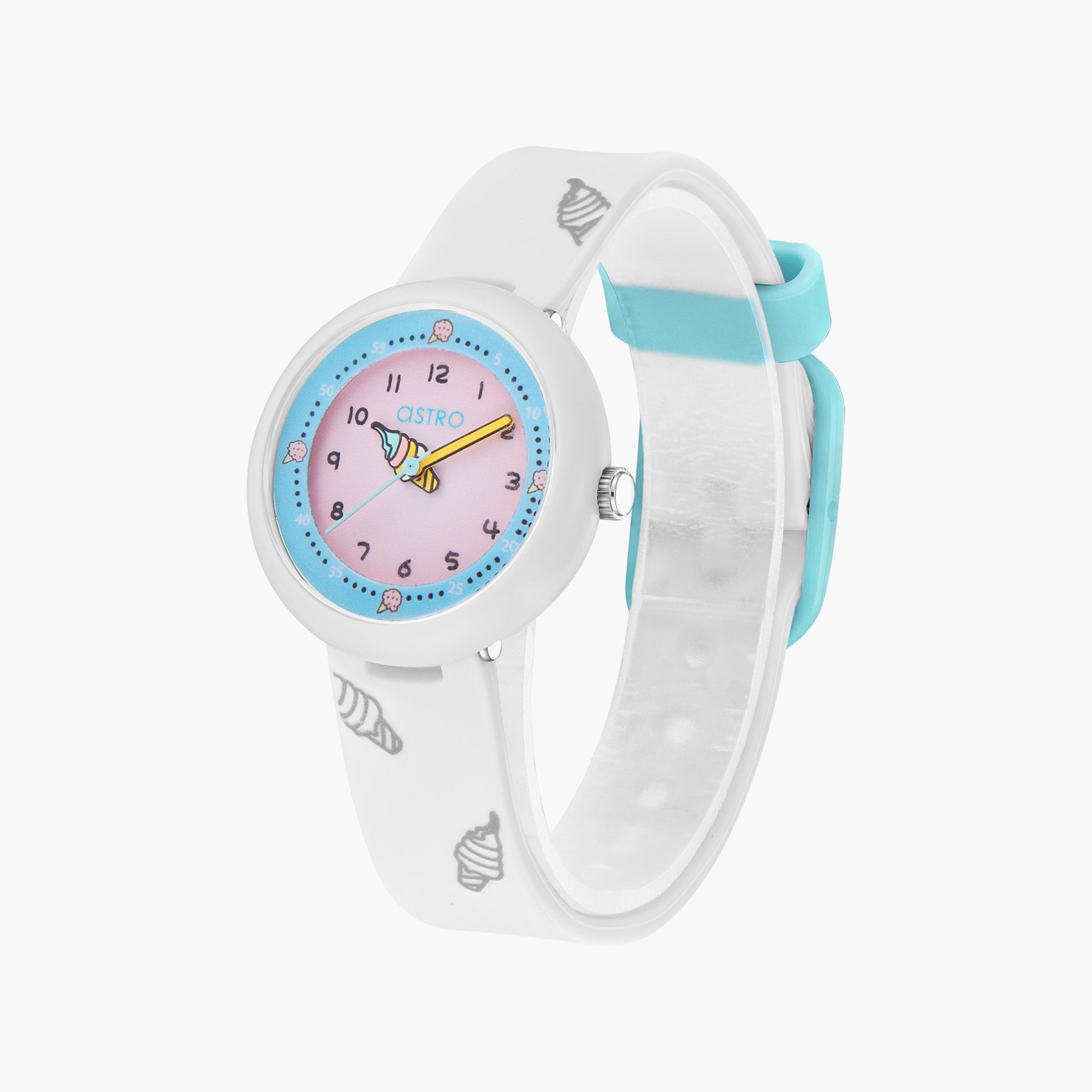 ساعة أنالوج للأطفال بسوار سيليكون بلون أبیض من أسترو | A23811-PPWP-girls-accessories-watches-image-2