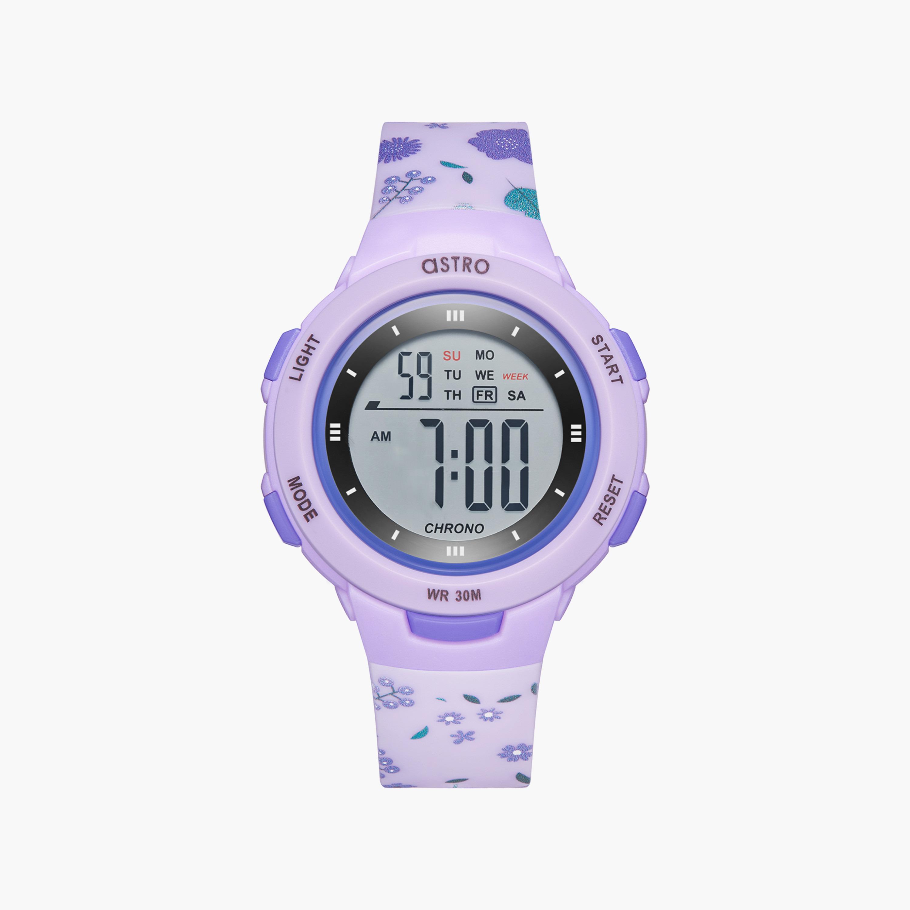 ساعة رقمية للأطفال بسوار سيليكون بلون أرجواني من أسترو | A23914-PPVV-FL-girls-accessories-watches-image-1