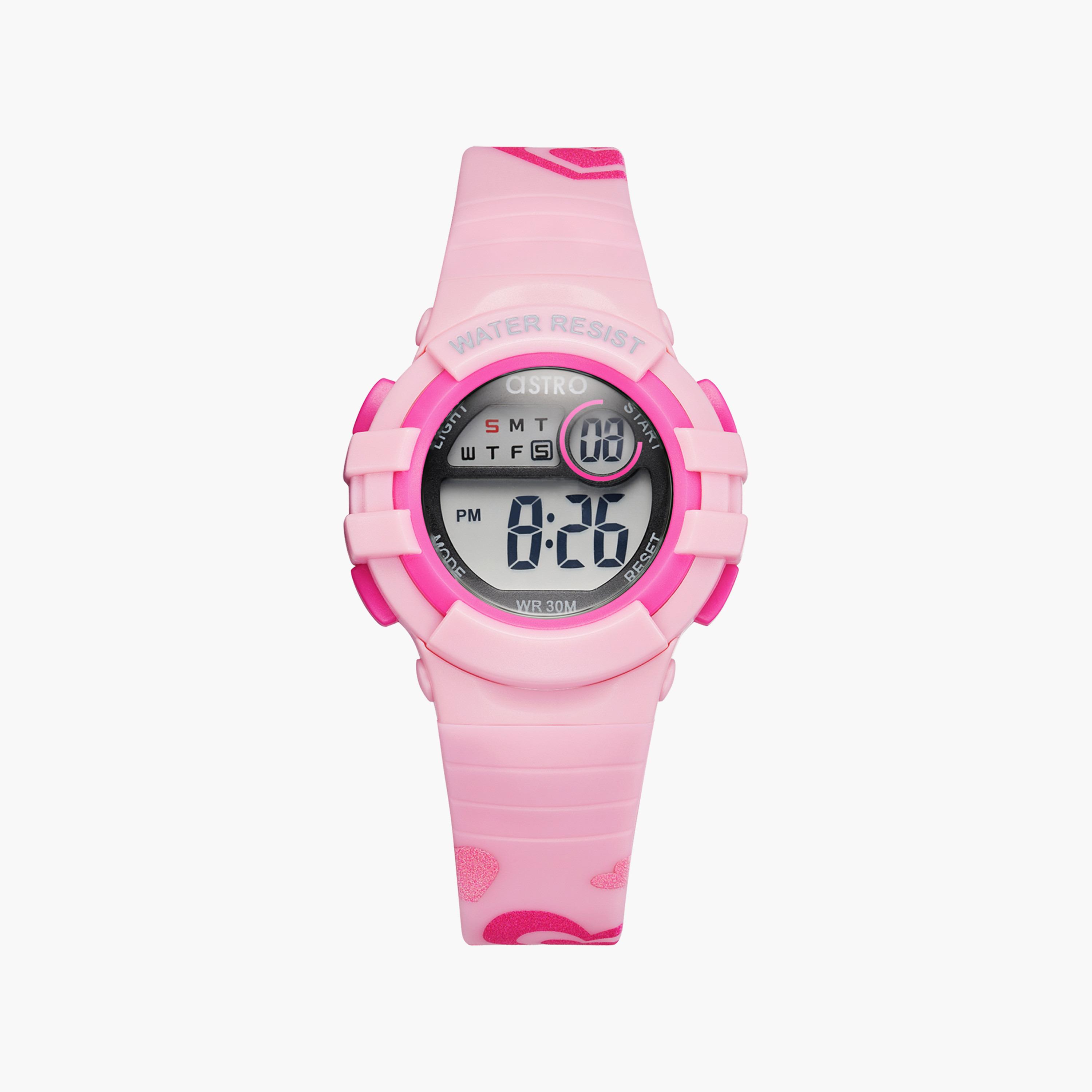 ساعة رقمية للأطفال بسوار سيليكون بلون وردي من أسترو | A23917-PPPP-girls-accessories-watches-image-1