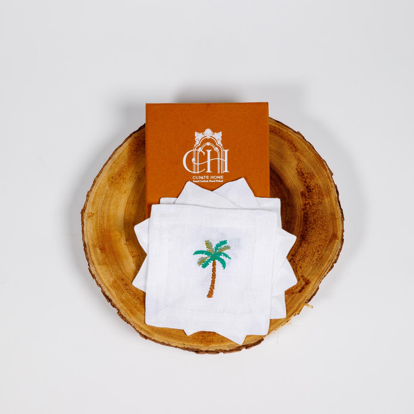 Palm Cocktail 6-Piece Linen Napkin Set