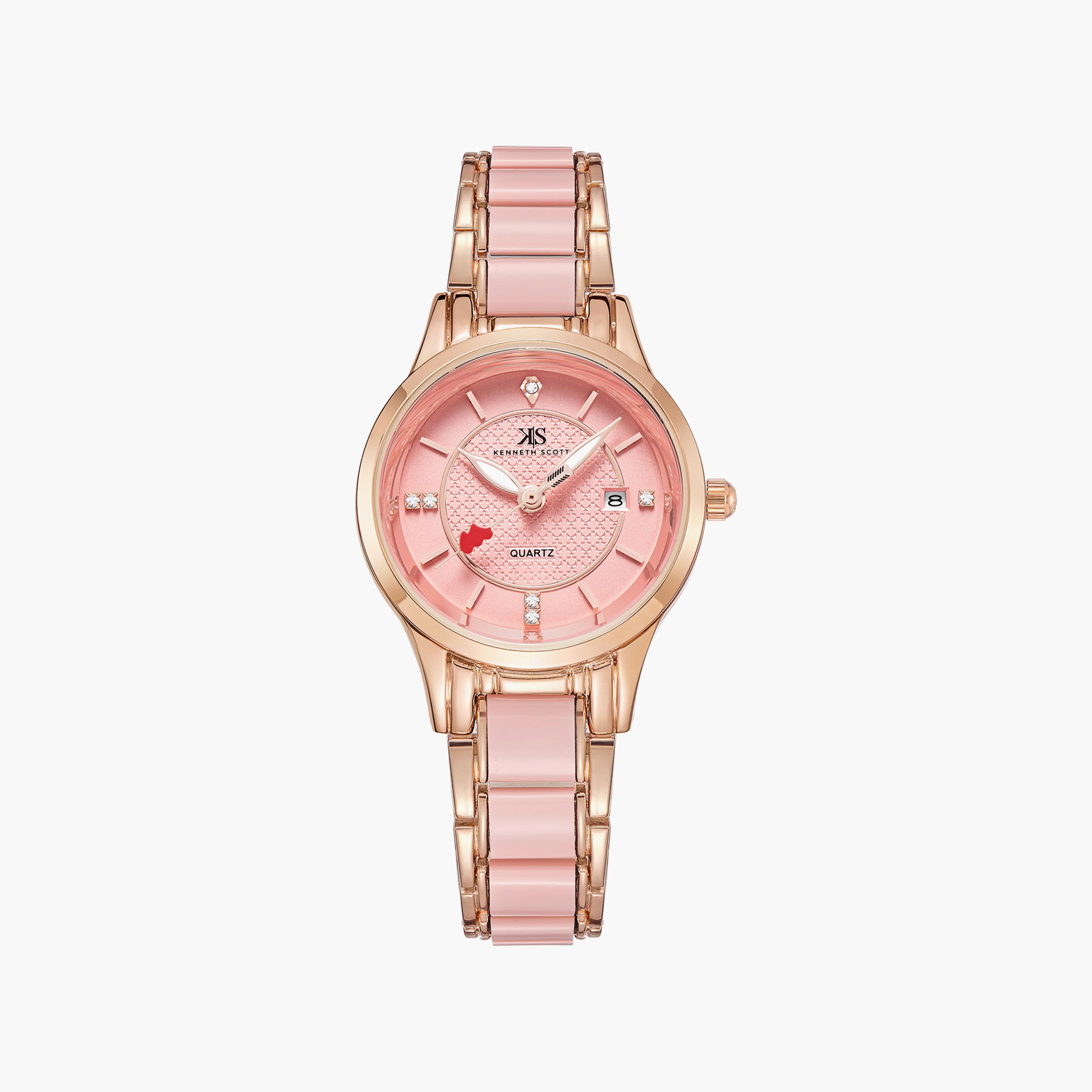 ساعة أنالوج وردية بسوار ستانلس ستيل من كينيث سكوت | K23517-RCPP-women-watchesandjewellery-watches-image-1