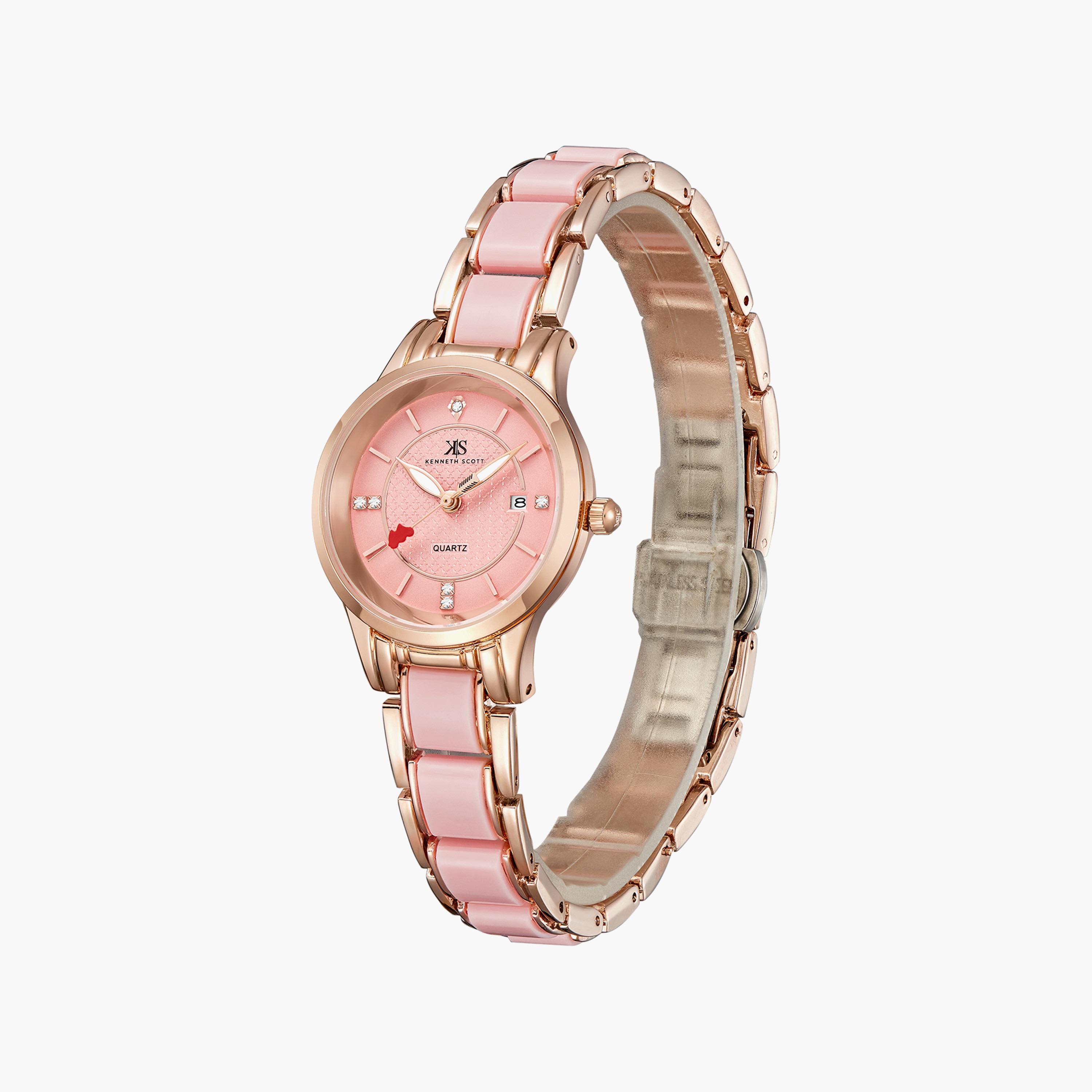 ساعة أنالوج وردية بسوار ستانلس ستيل من كينيث سكوت | K23517-RCPP-women-watchesandjewellery-watches-image-2