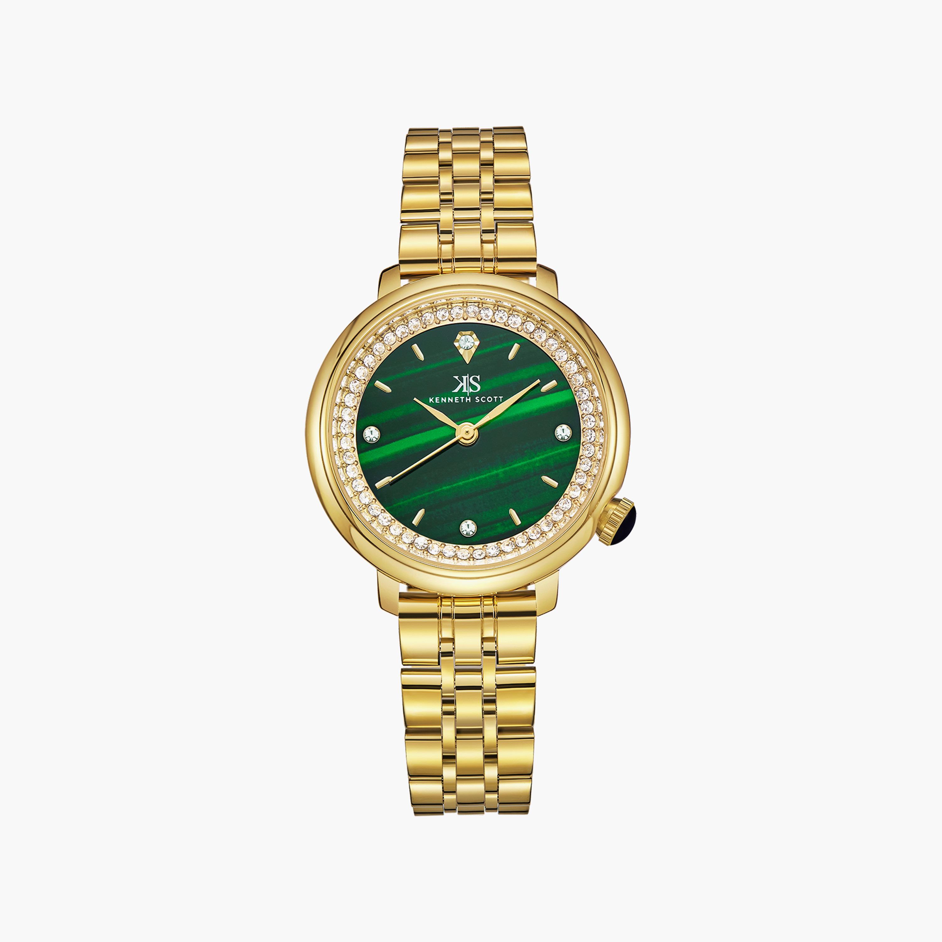 ساعة أنالوج ذهبية بسوار ستانلس ستيل من كينيث سكوت | K23518-GBGH-women-watchesandjewellery-watches-image-1