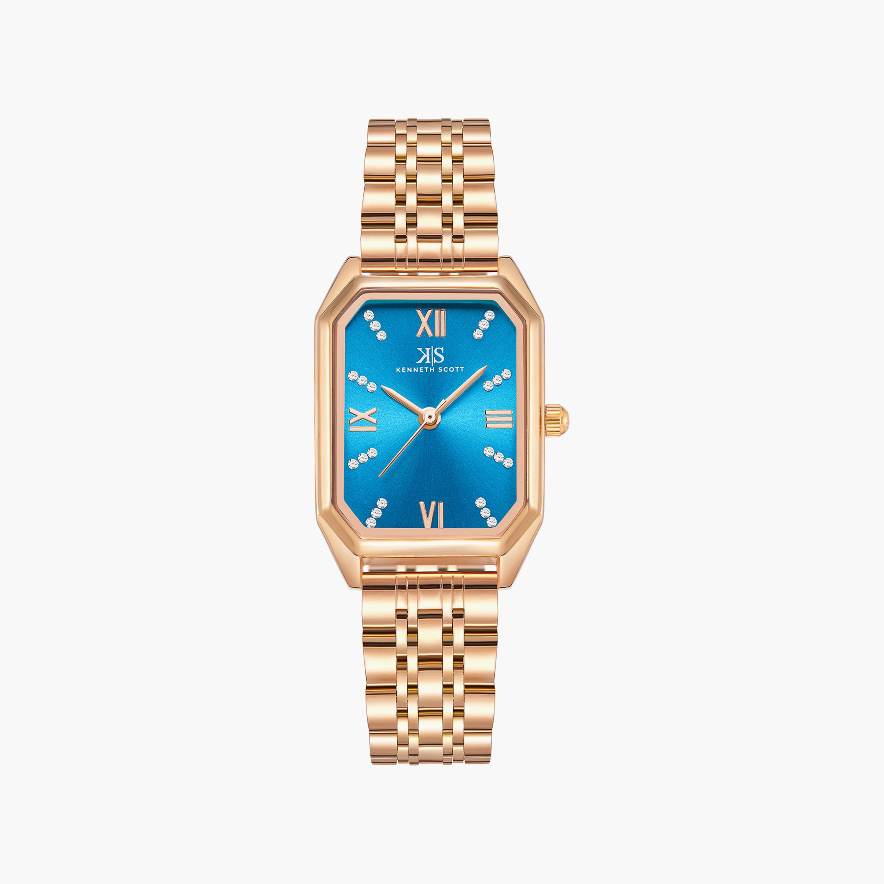 ساعة أنالوج ذهبية وردية بسوار ستانلس ستيل من كينيث سكوت | K23519-RBKL-women-watchesandjewellery-watches-image-1
