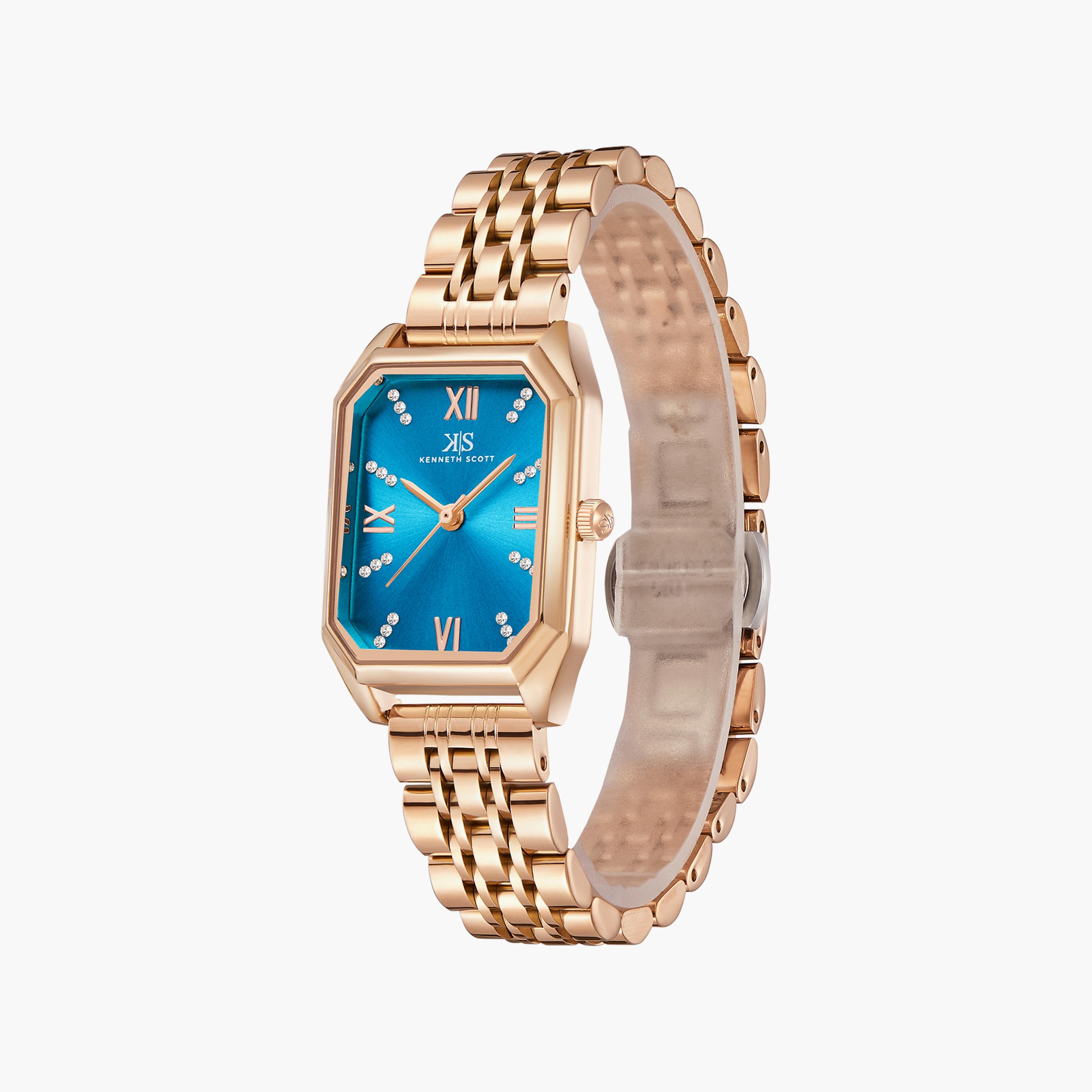 ساعة أنالوج ذهبية وردية بسوار ستانلس ستيل من كينيث سكوت | K23519-RBKL-women-watchesandjewellery-watches-image-2