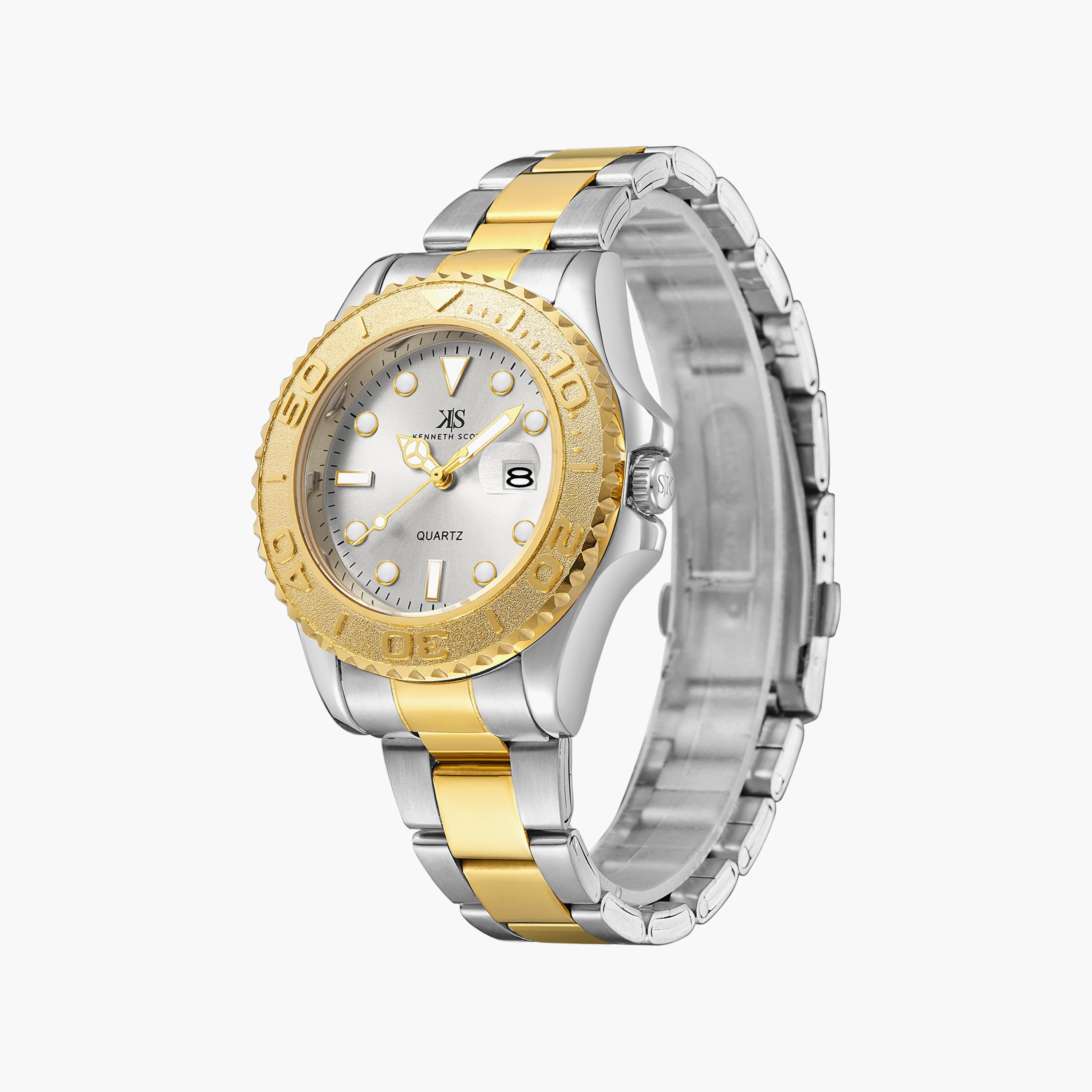 ساعة أنالوج فضية وذهبية بسوار ستانلس ستيل من كينيث سكوت للرجال | K23022-TBTW-men-watchesandjewellery-watches-image-2
